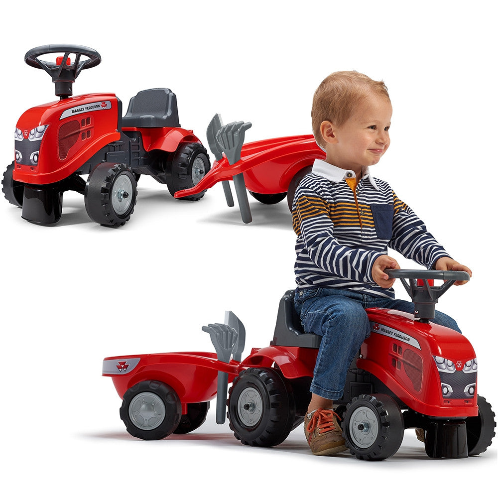 Falk Baby Massey Ferguson Tractor Roșu Cu Remorcă + Accesorii. De la 1 An
