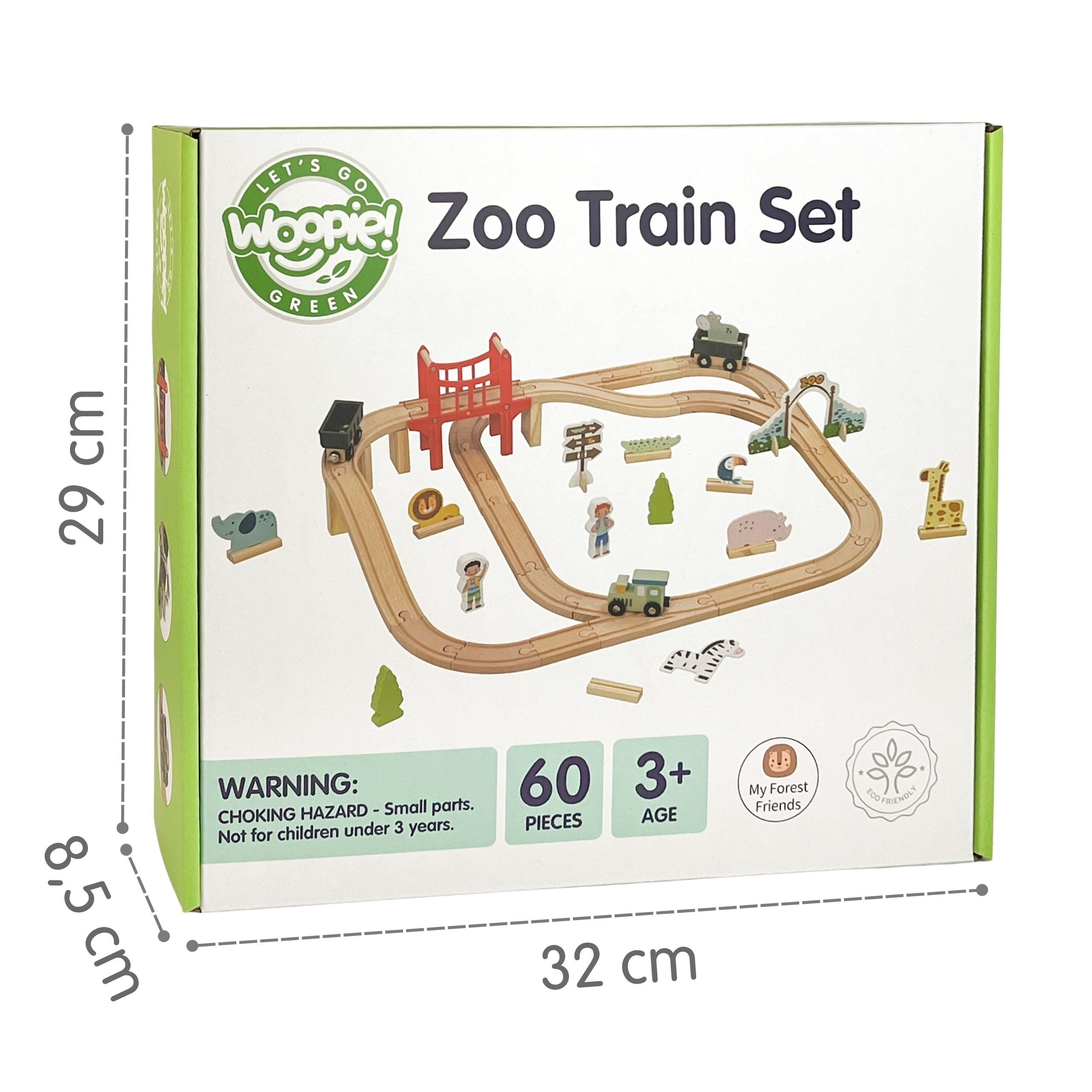 Woopie Green Wooden Zoo Train Set Xl Magnetic Train Track 60 Pcs Fsc