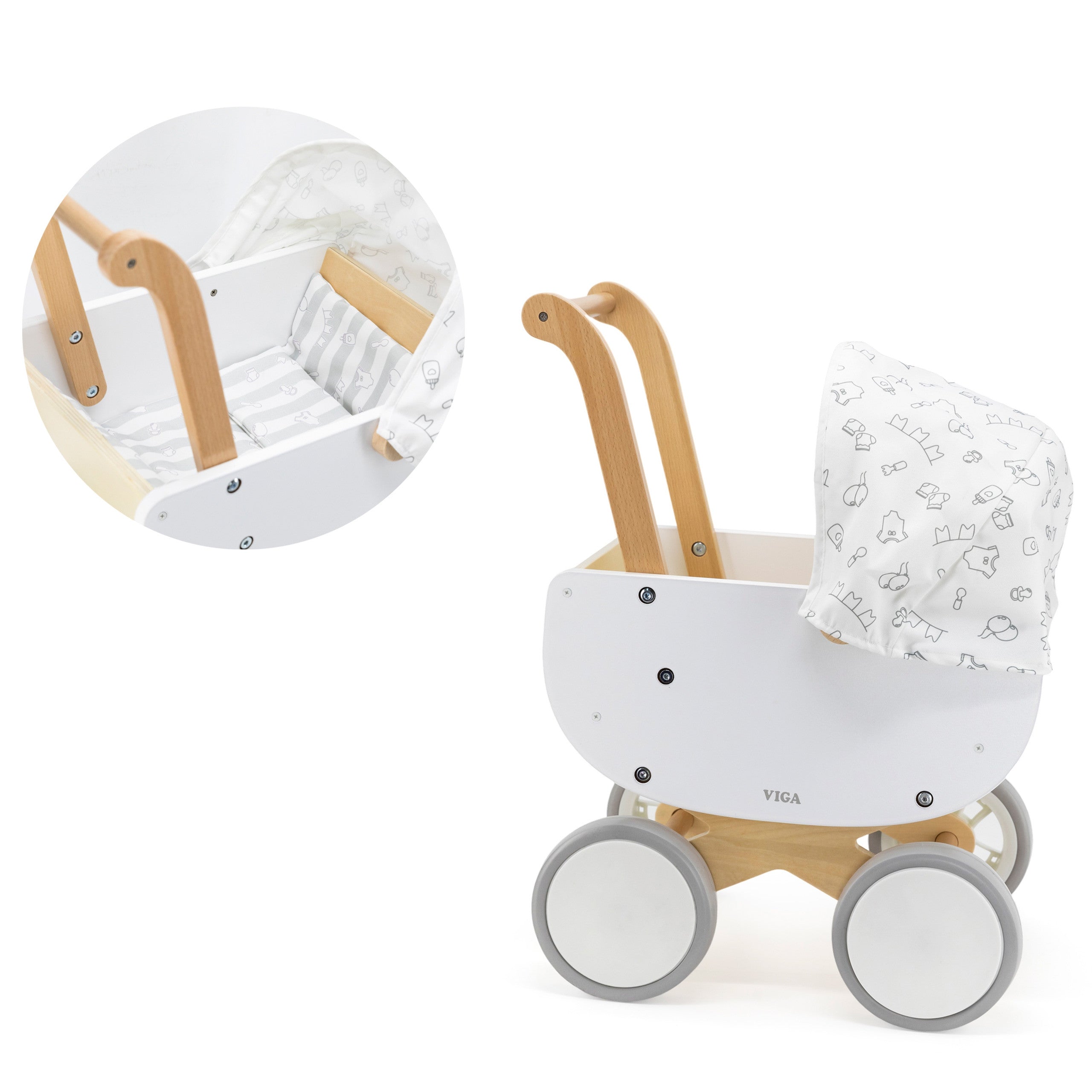 Landau de poupée en bois Viga avec gondole