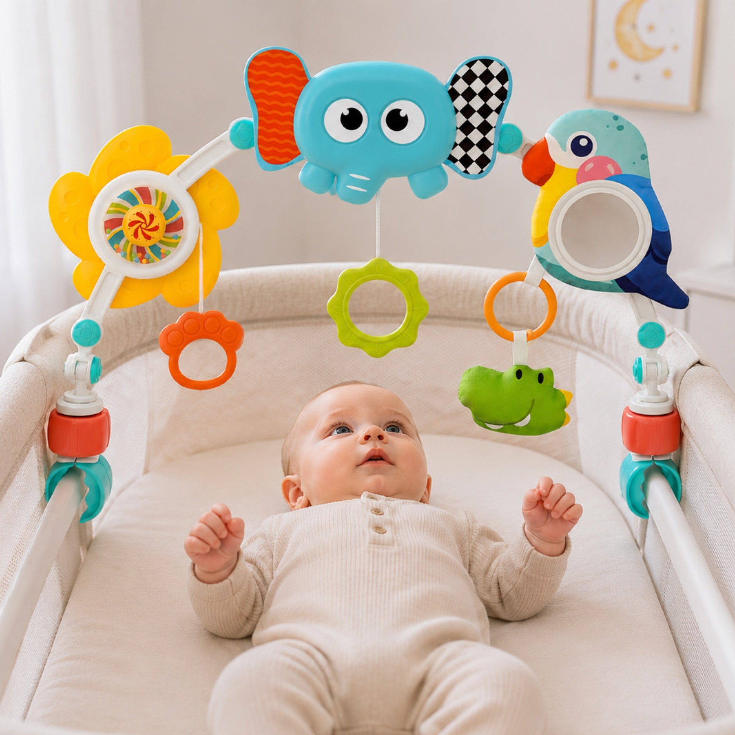 Woopie Baby Sensory Arch With Toys For Crib And Stroller Elephant Parrot