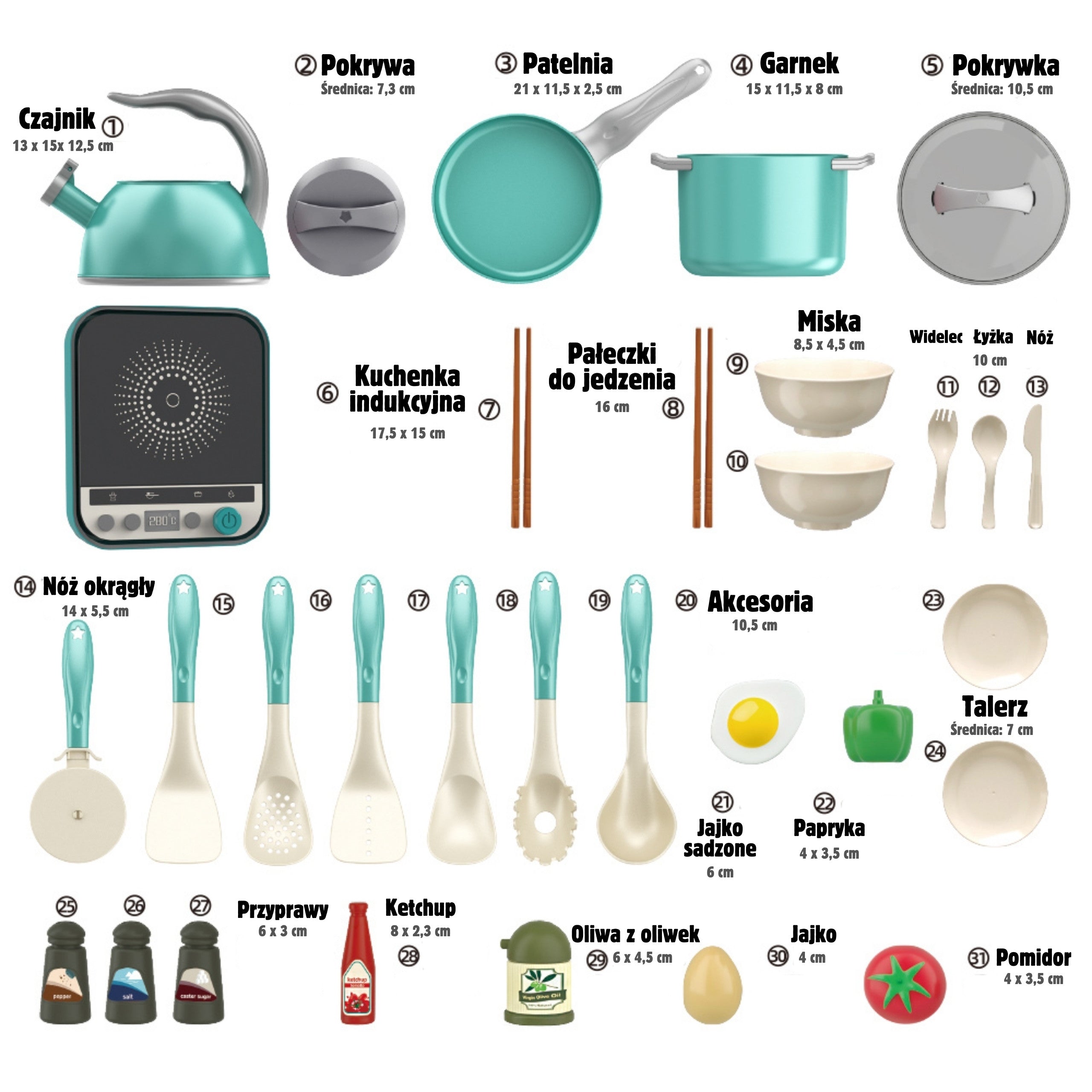 Woopie Little Chef's Set Ollas De Inducción Sartén Hervidor Verde 30 Piezas.