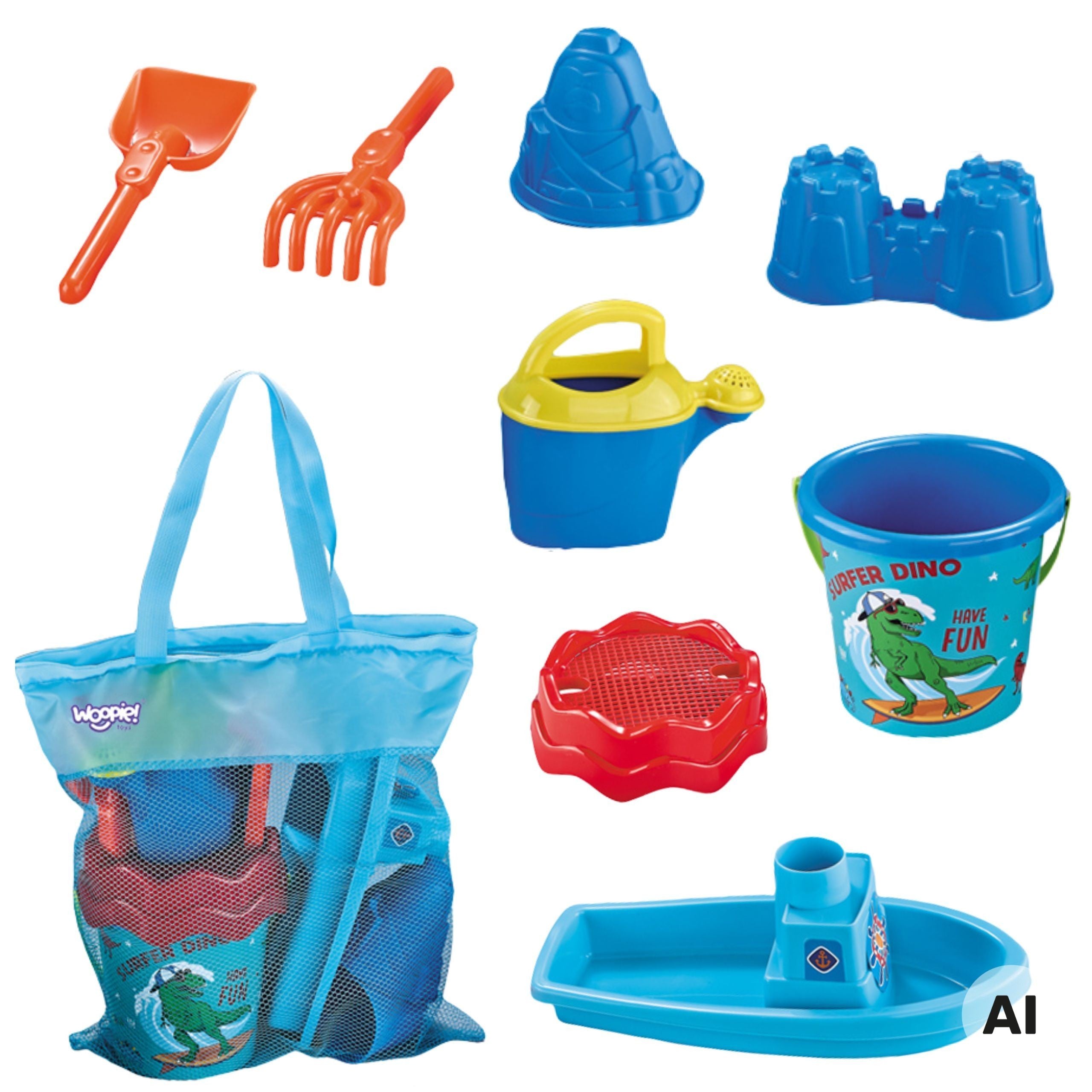Woopie Sand Play Set With Boat And Bag Accessories 9 Pcs Blue Beach