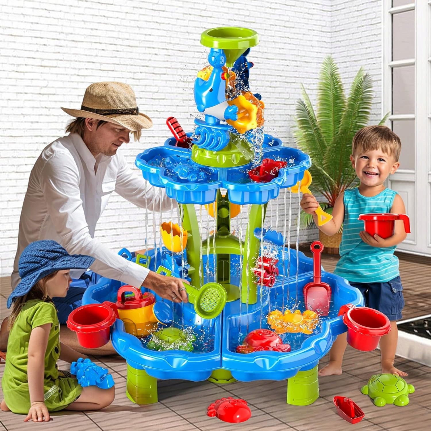 Woopie Table à Eau 2 En 1 Bac À Sable Fontaine Xxl Aquapark Avec Dauphin