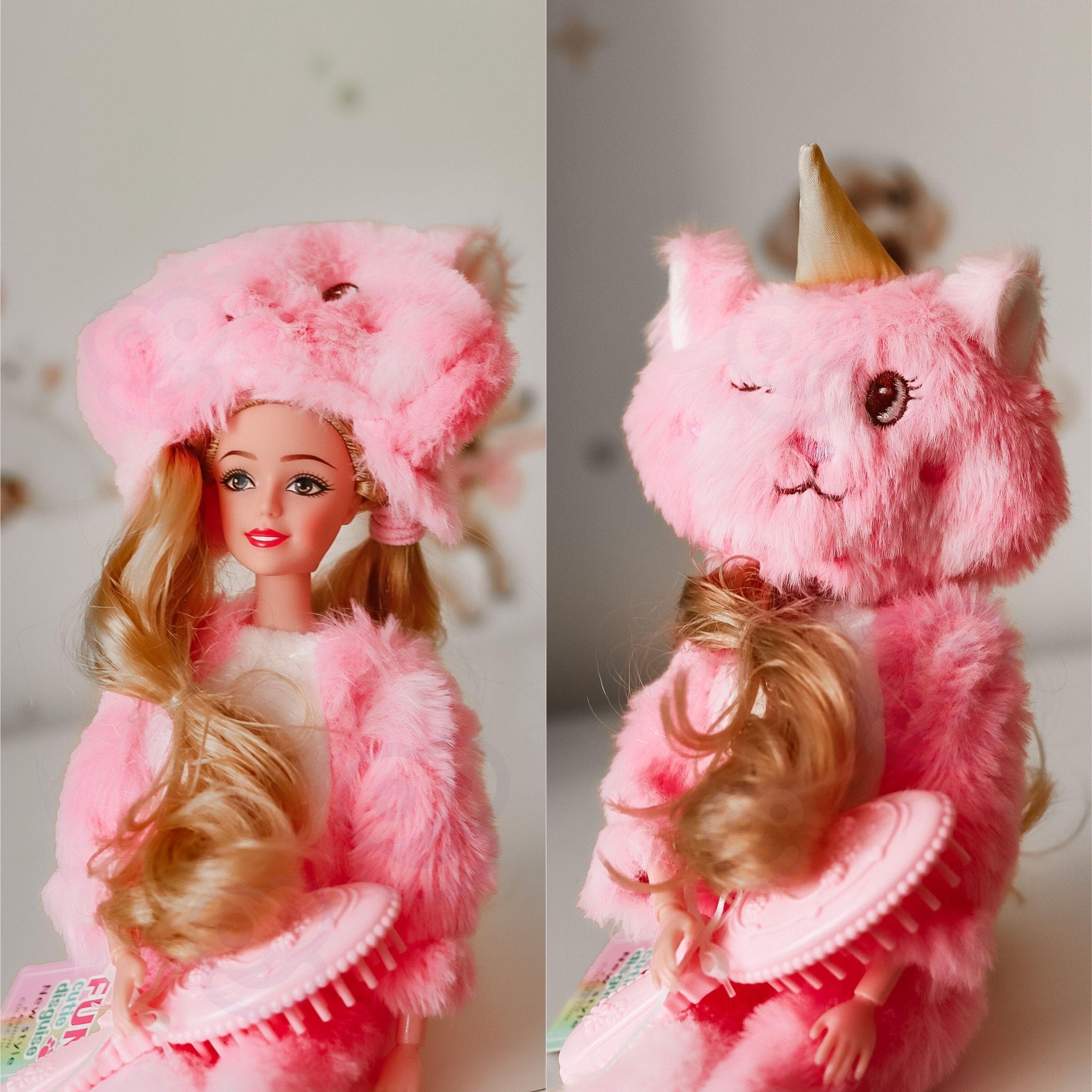Poupée Woopie Royal Emi en costume d'ours en peluche rose