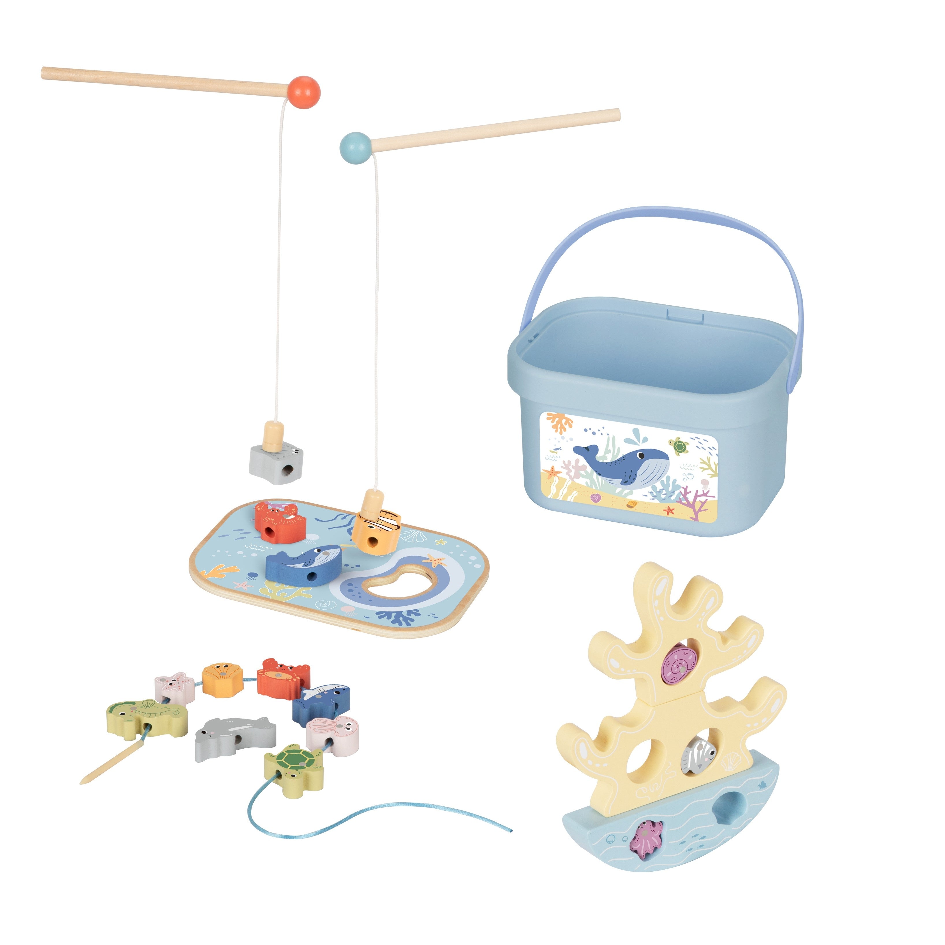Tooky Toy fából készült tengeri játékkészlet Balance Tower Horgászfigurák 23 db