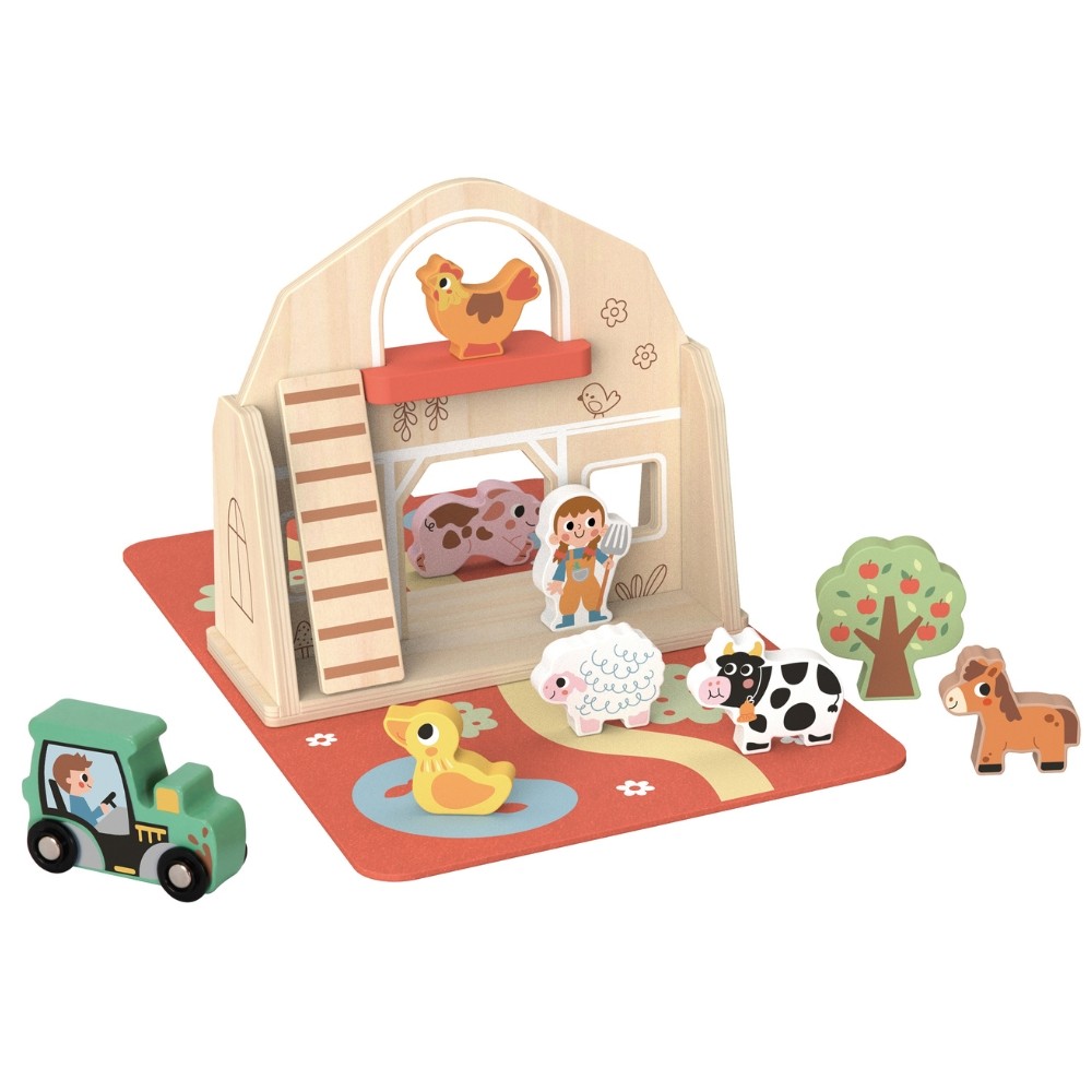 Woopie Green Wooden Folding Farm In A Suitcase With Animals 11 Pcs.