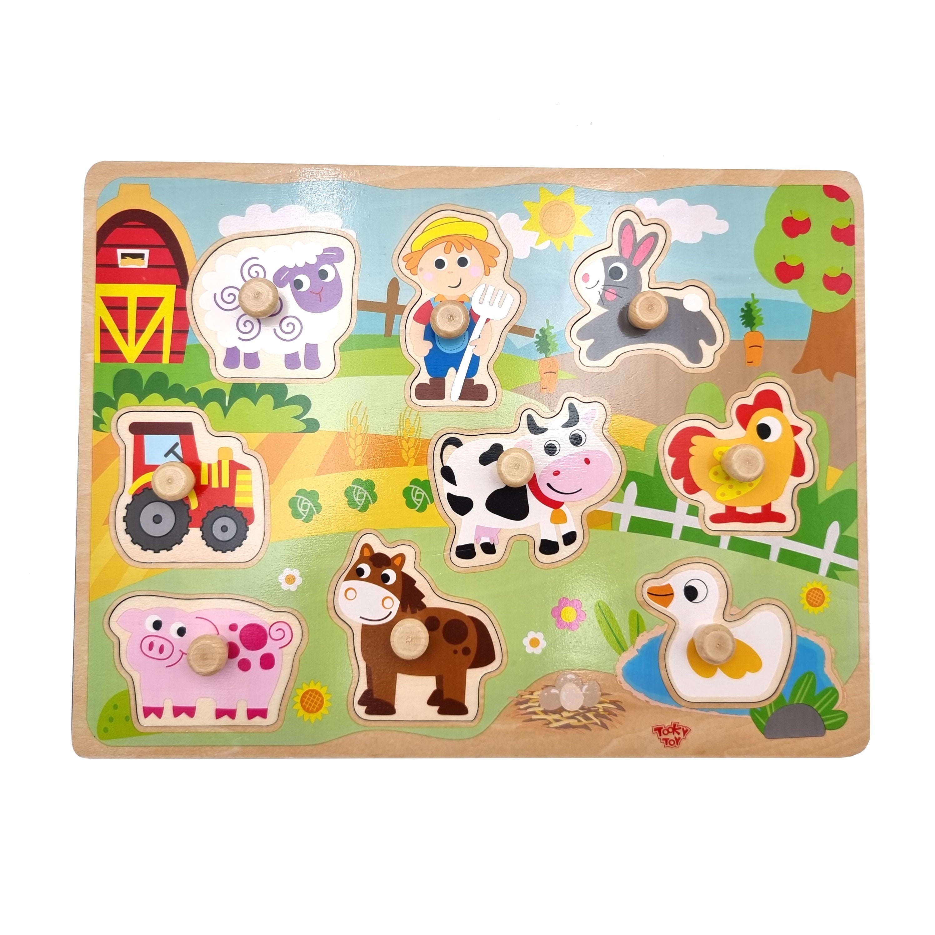 Woopie Green Wooden Montessori Puzzle Farm With Matching Pins