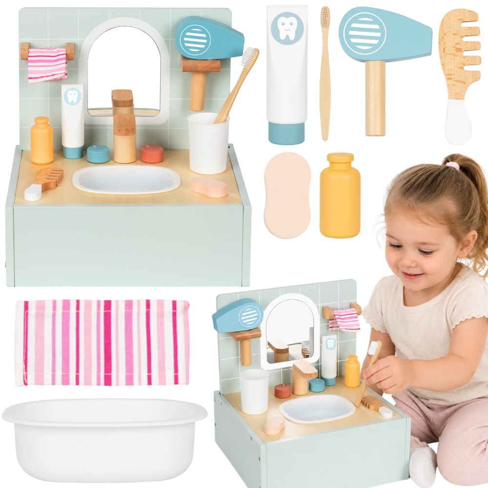 Tooky Toy Тоалетна Баня Дървена Тоалетна Баня С Аксесоари