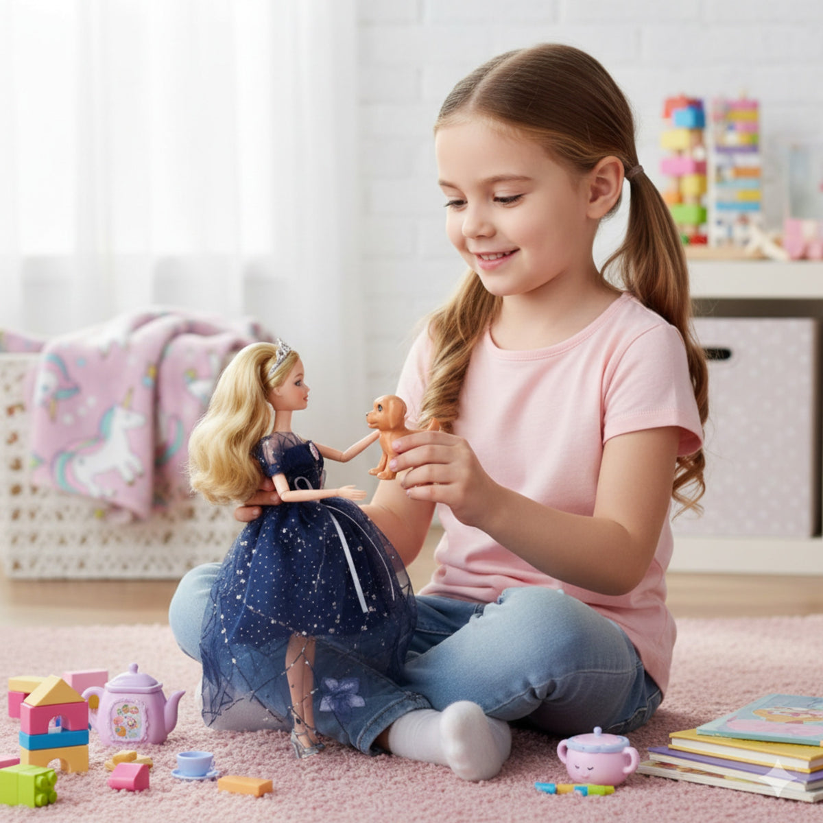 Woopie Royal Emi Doll i gCoróin agus gúna Dubh Doggie