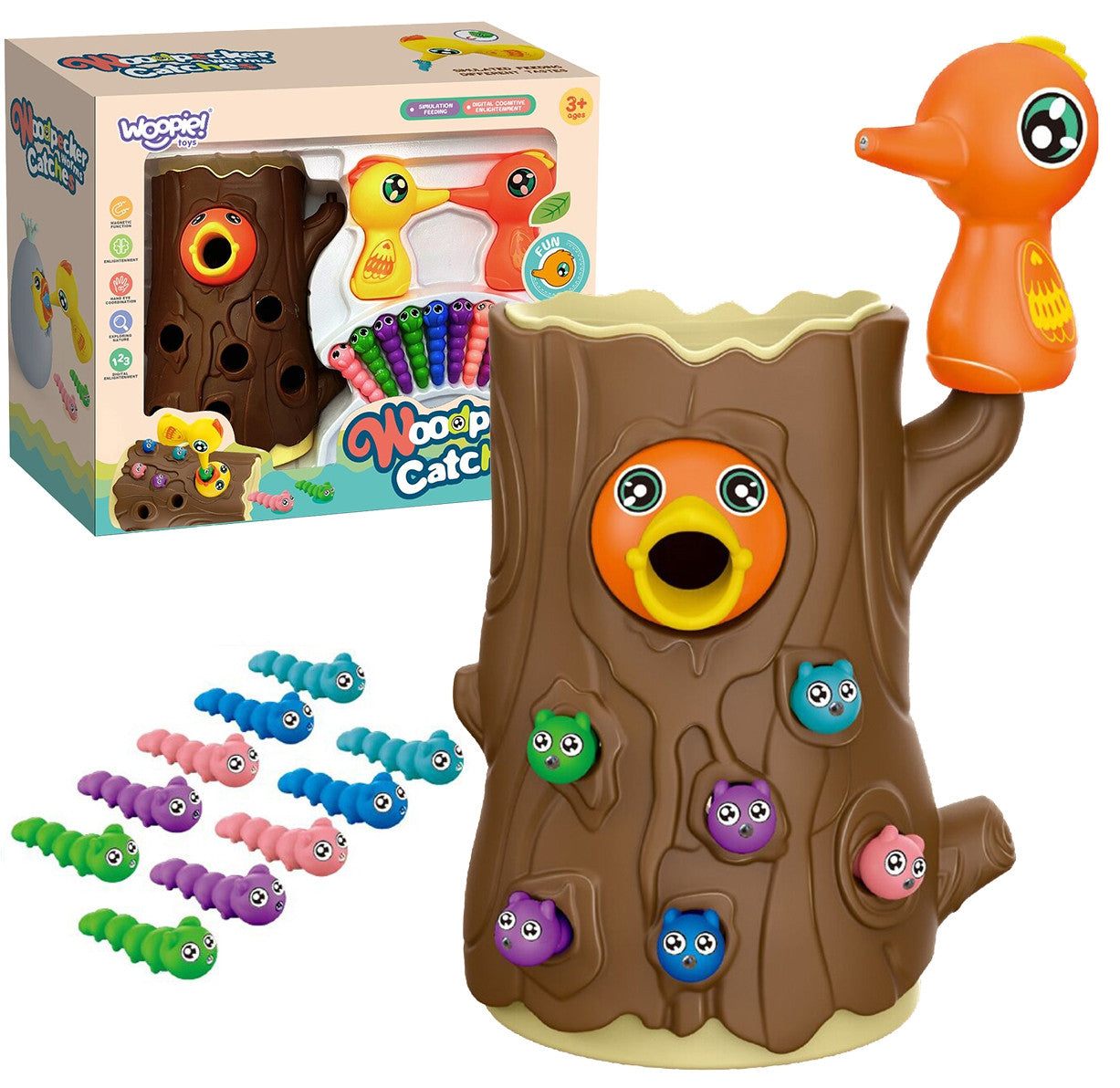 Woopie Magnetic Arcade Game Catch The Bug 2 hackspettar + 10 buggar