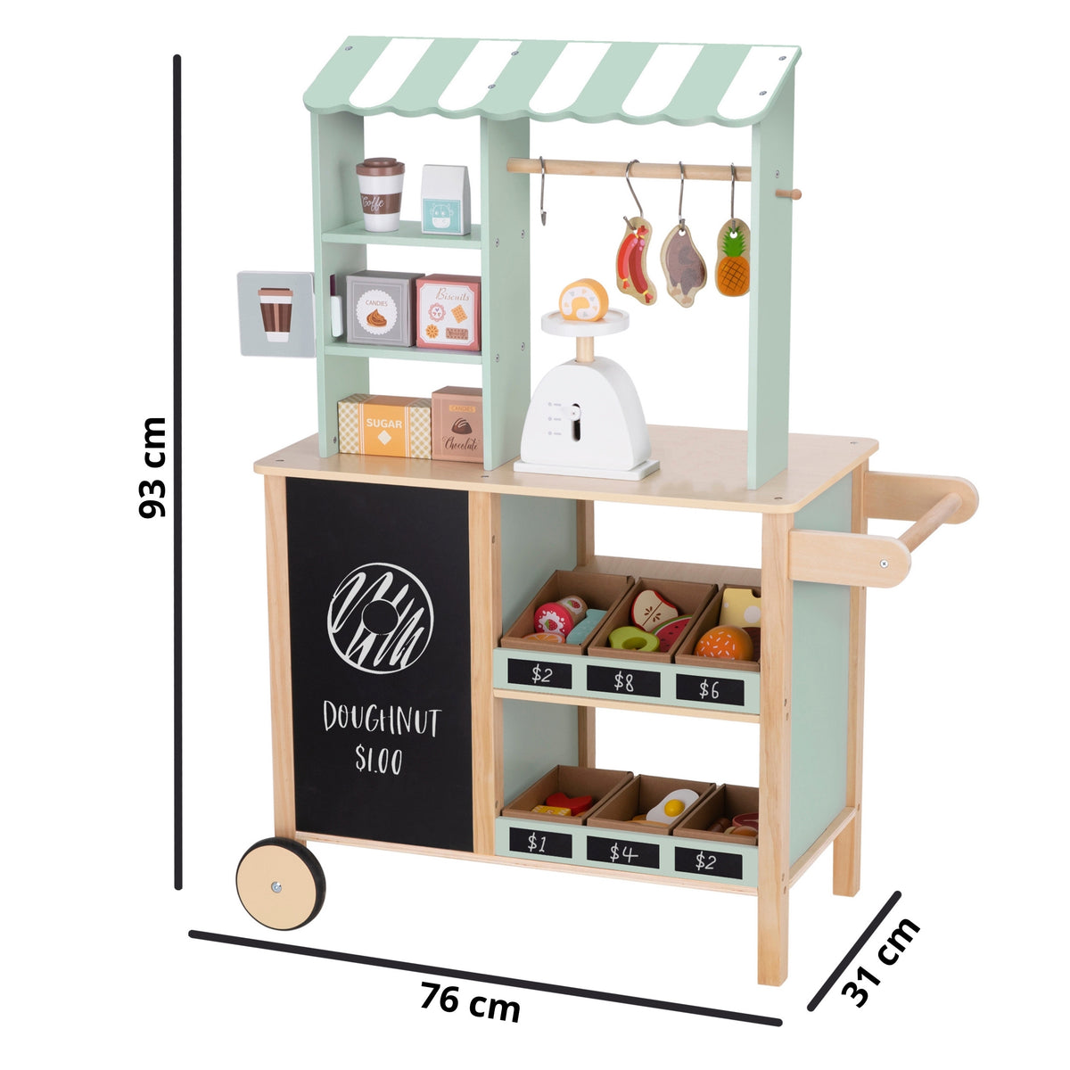 Woopie Green Duży wielofunkcyjny stragan 5 w 1 Supermarket Restauracja Kawiarnia Kuchnia 73 sztuki