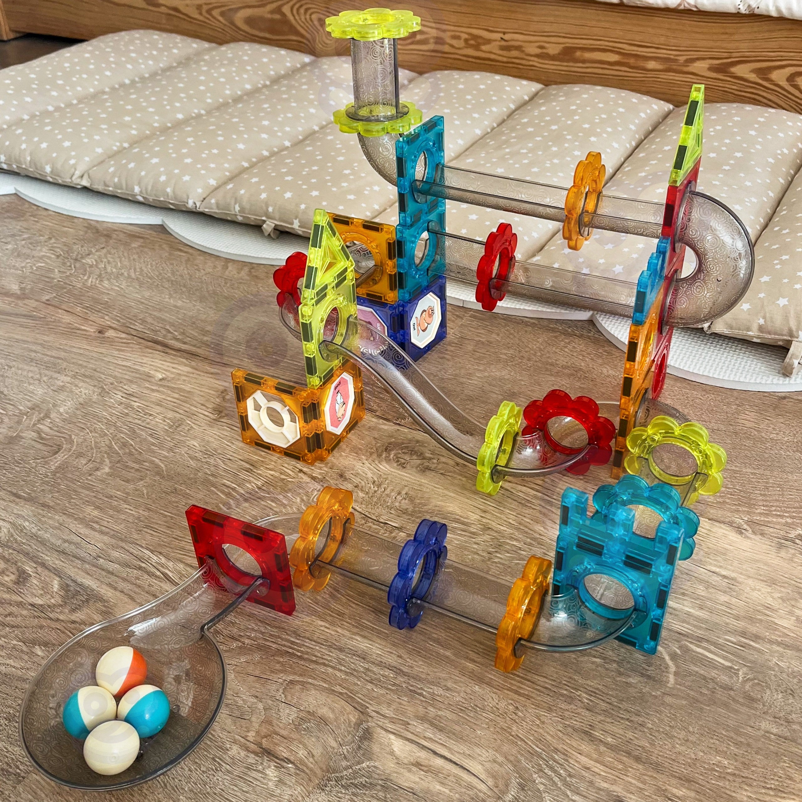 Woopie Bloques de construcción magnéticos Juego educativo 3D Pista de bolas 113 piezas.