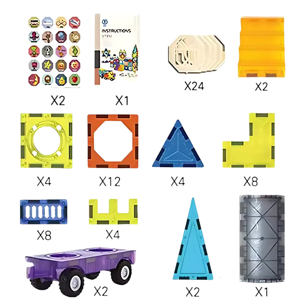 Conjunto de blocos magnéticos Woopie 3D, veículos de castelo 71 unidades.