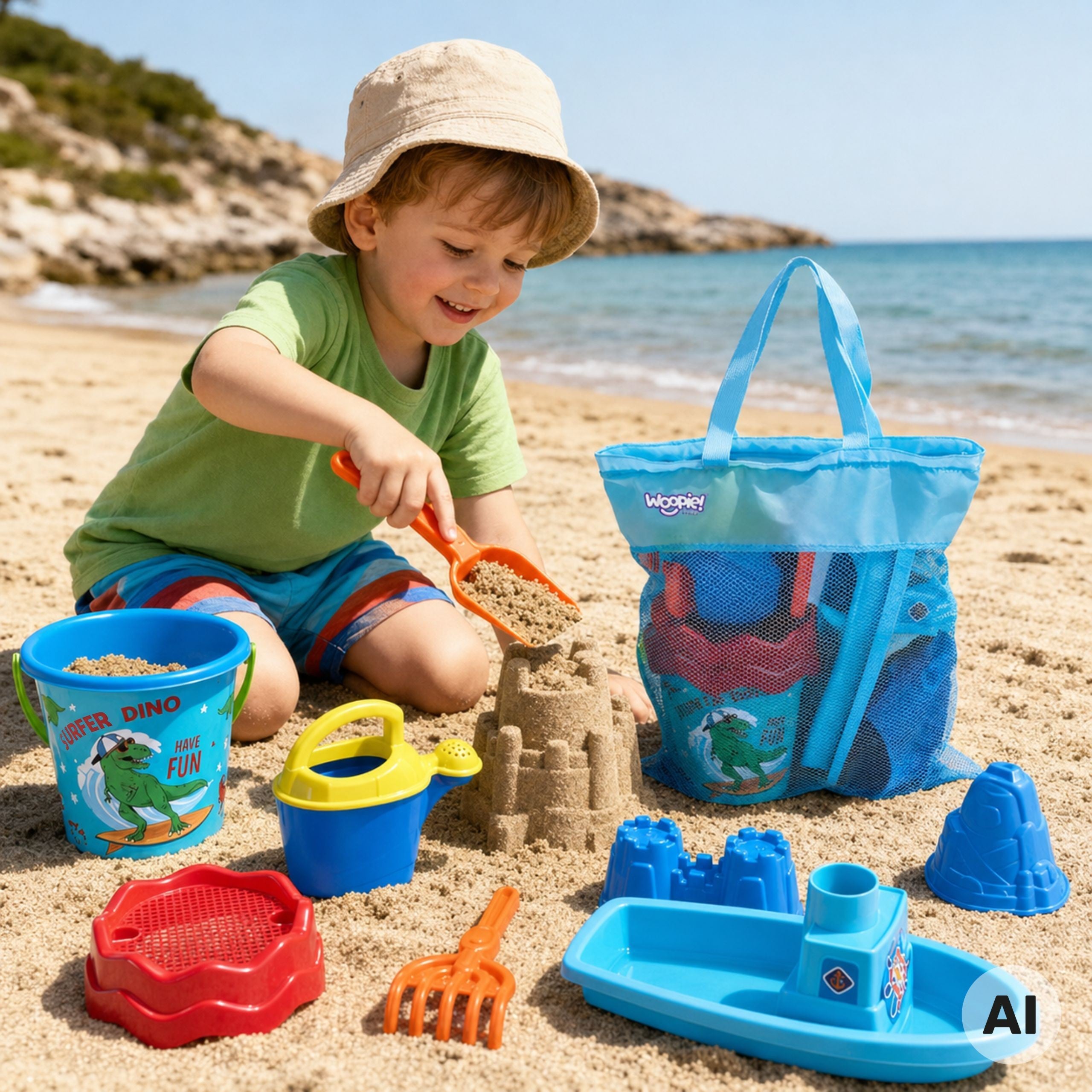 Woopie Sand Play Set With Boat And Bag Accessories 9 Pcs Blue Beach