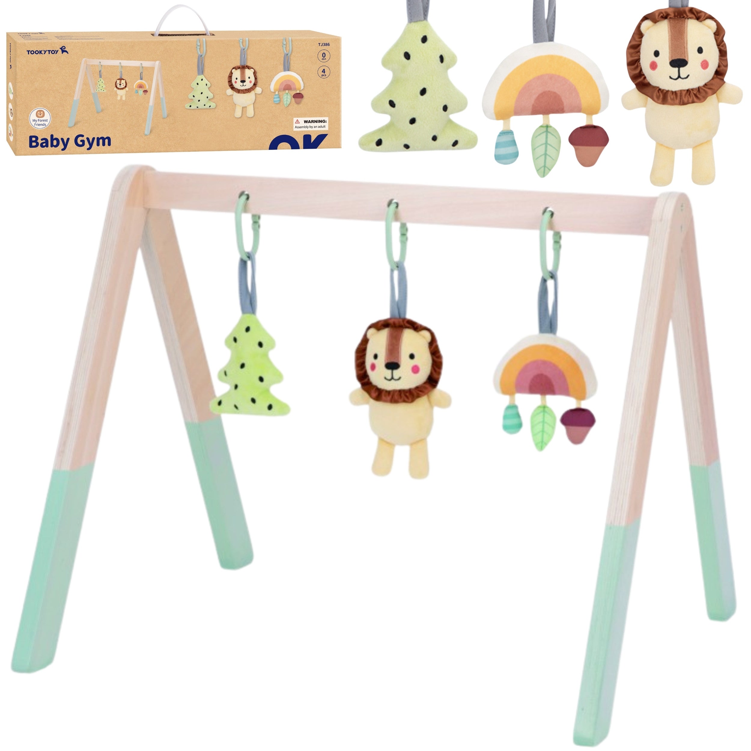 Образователна гимнастическа стойка Tooky Toy Baby Gym с 3 плюшени висулки
