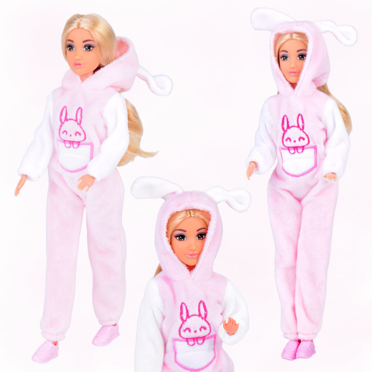 Macacão Woopie Royal Dolls Coelhinhos Rosa Conjunto de 2
