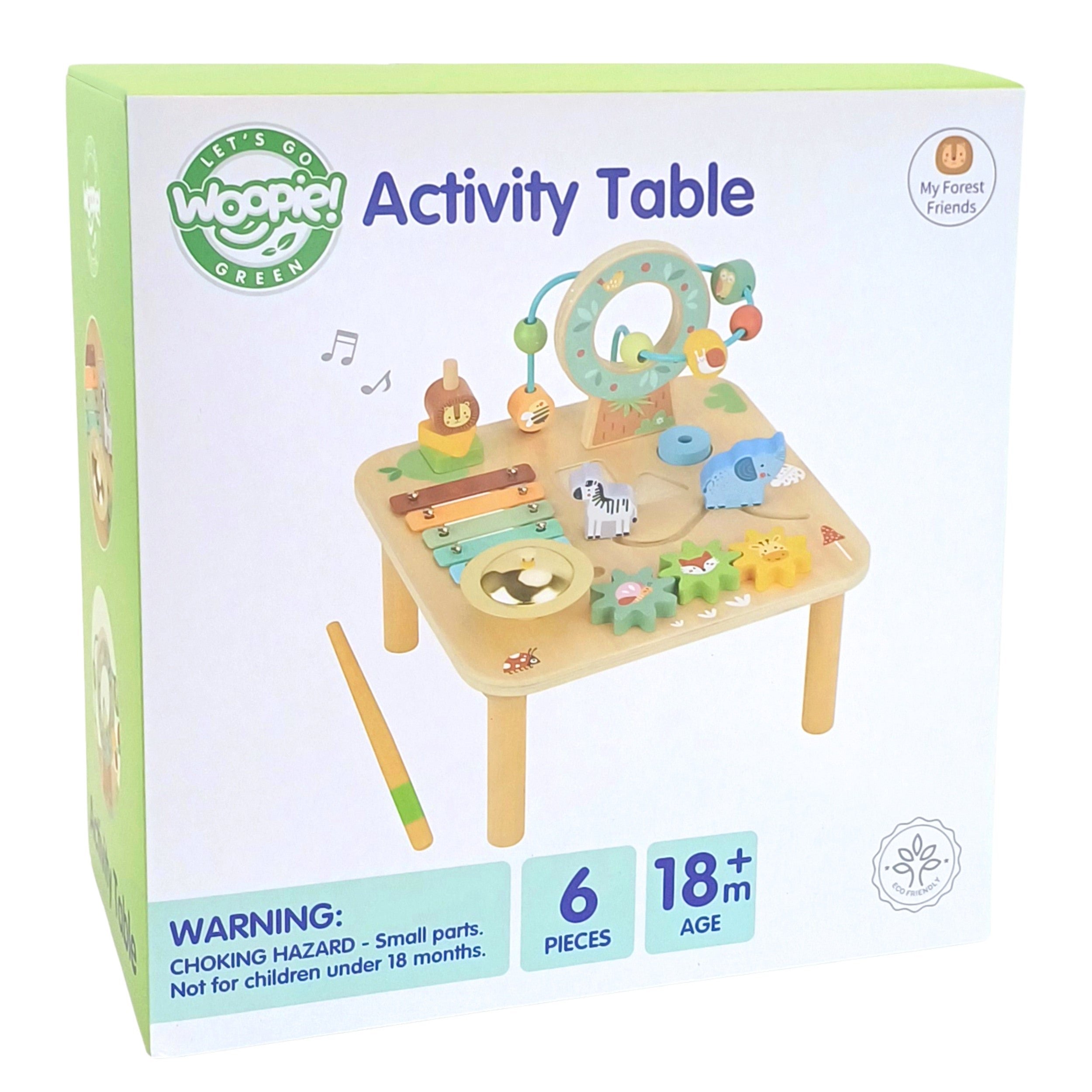 Woopie Green Wooden Educational Table Musical Sensory Maze 5 In 1