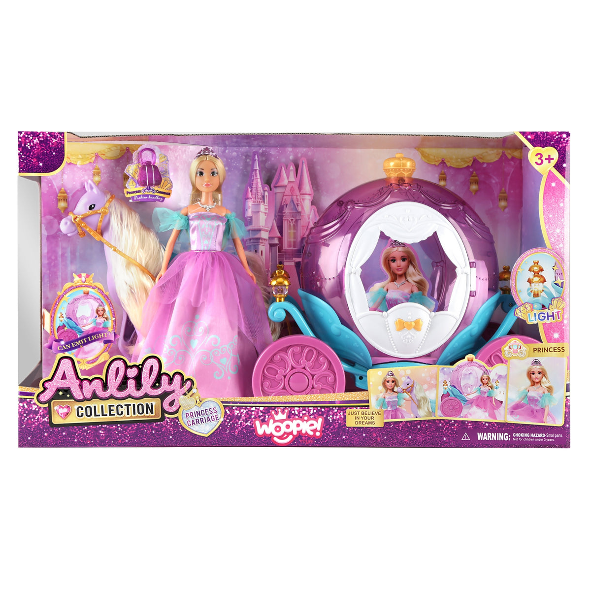 Woopie Banphrionsa Ríoga Lily Doll Agus Gabhálais Iompar Draíocht
