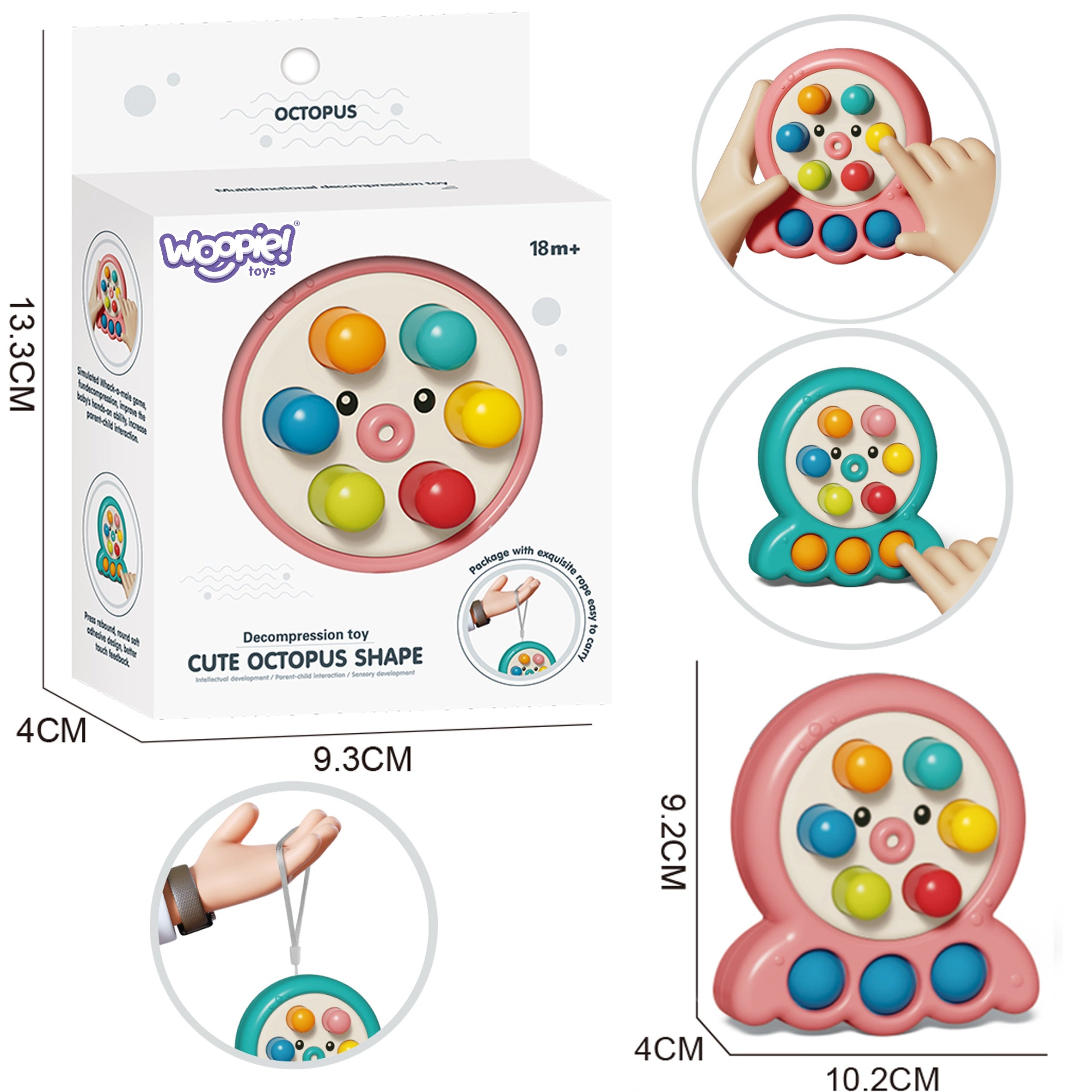 Woopie Arcade Game Stick Mole String Octopus Pink 2in1