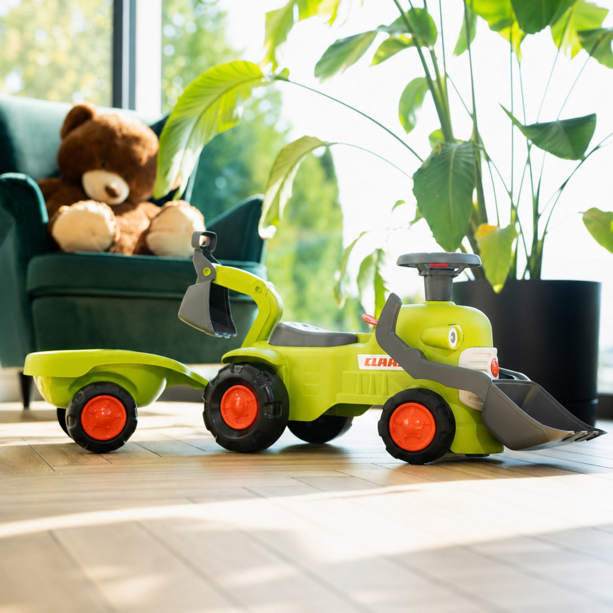 Falk Claas Aufsitztraktor mit Anhängerlader und Schaufel