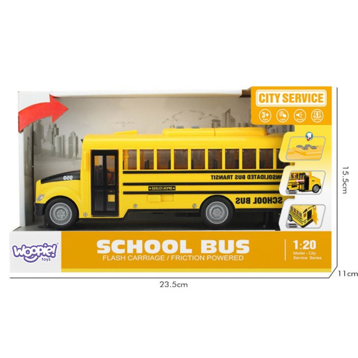 Autobuz școlar electric interactiv Woopie 1:20 Cadou cu sunet ușor