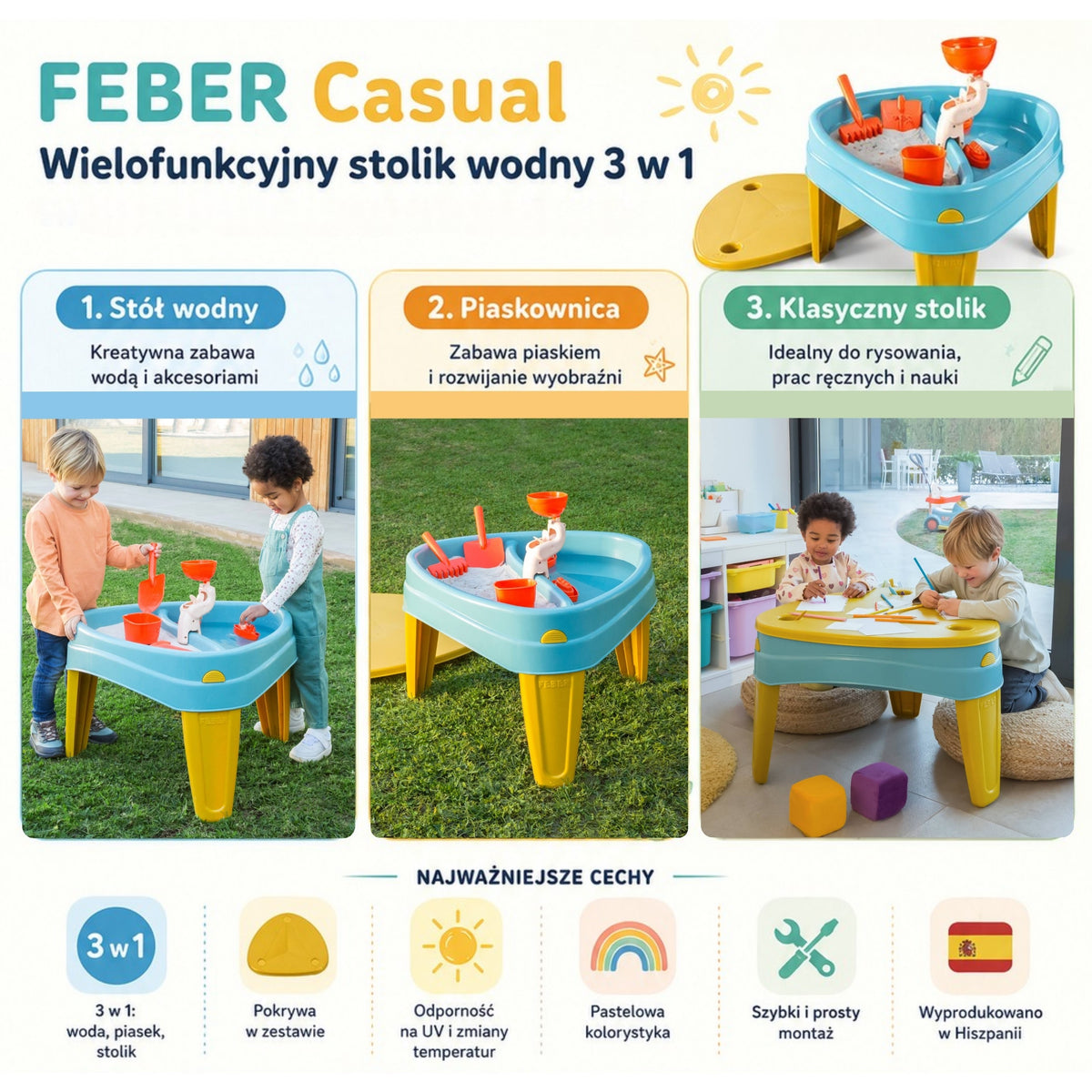 Feber Casual 3v1 vodní stůl s krytem Sandbox Psací stůl Příslušenství na piknikový stůl