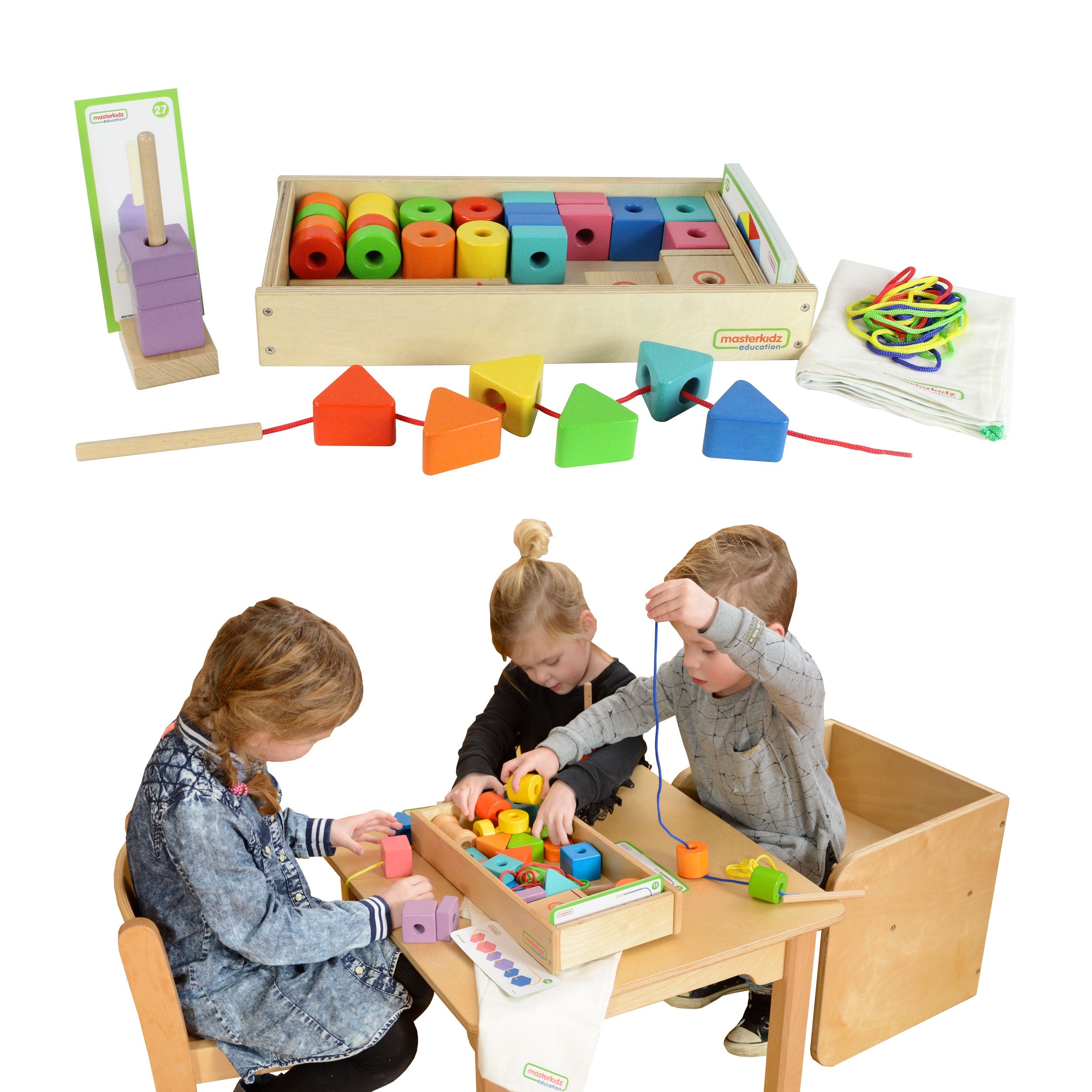 Голям дървен конец за дантела Монтесори Masterkidz
