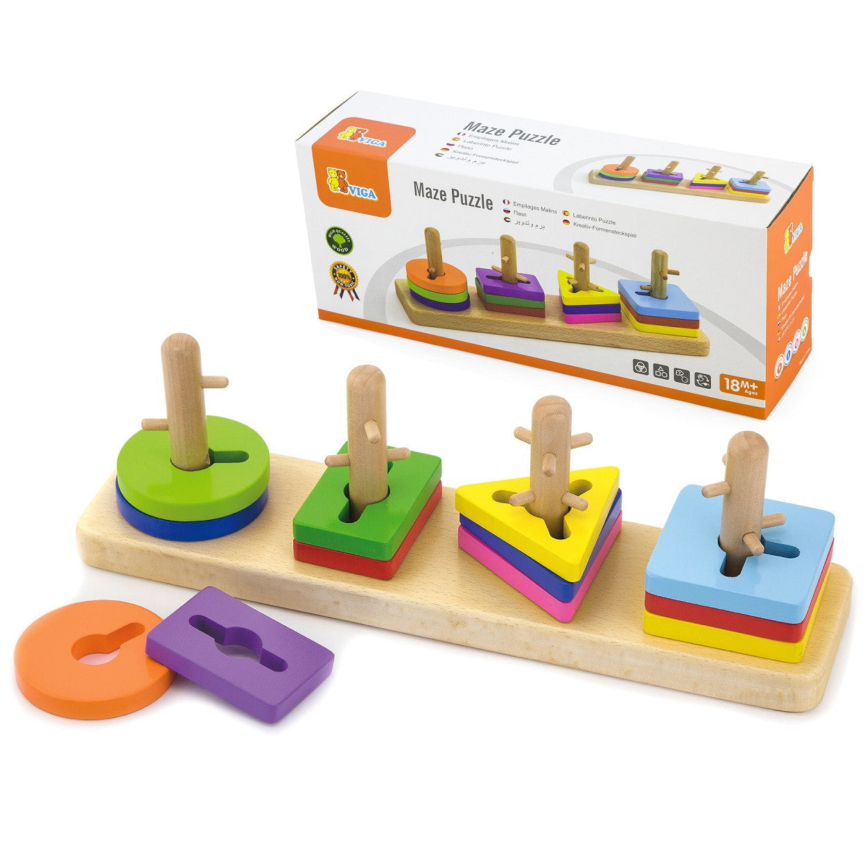 Viga Wooden Montessori Shape Sorter Blocks