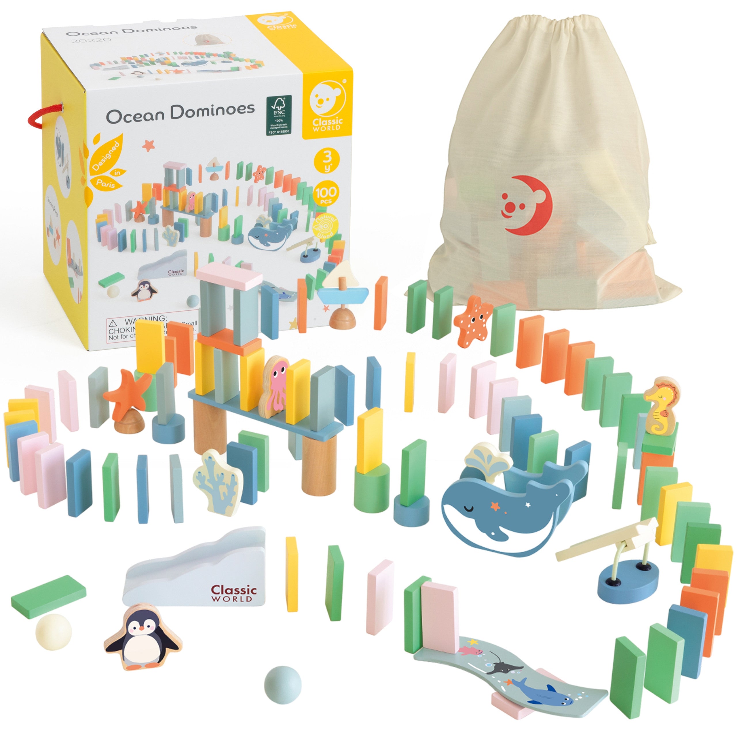 Klassieke wereld houten Domino hindernissenparcours Logica Montessori puzzel 100 stuks.
