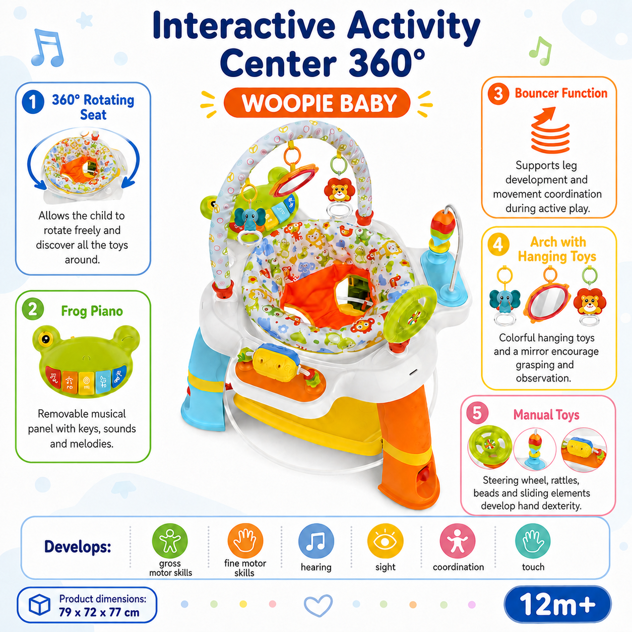 Scaun pivotant pentru copii Woopie Centru de activitate interactiv 12m+