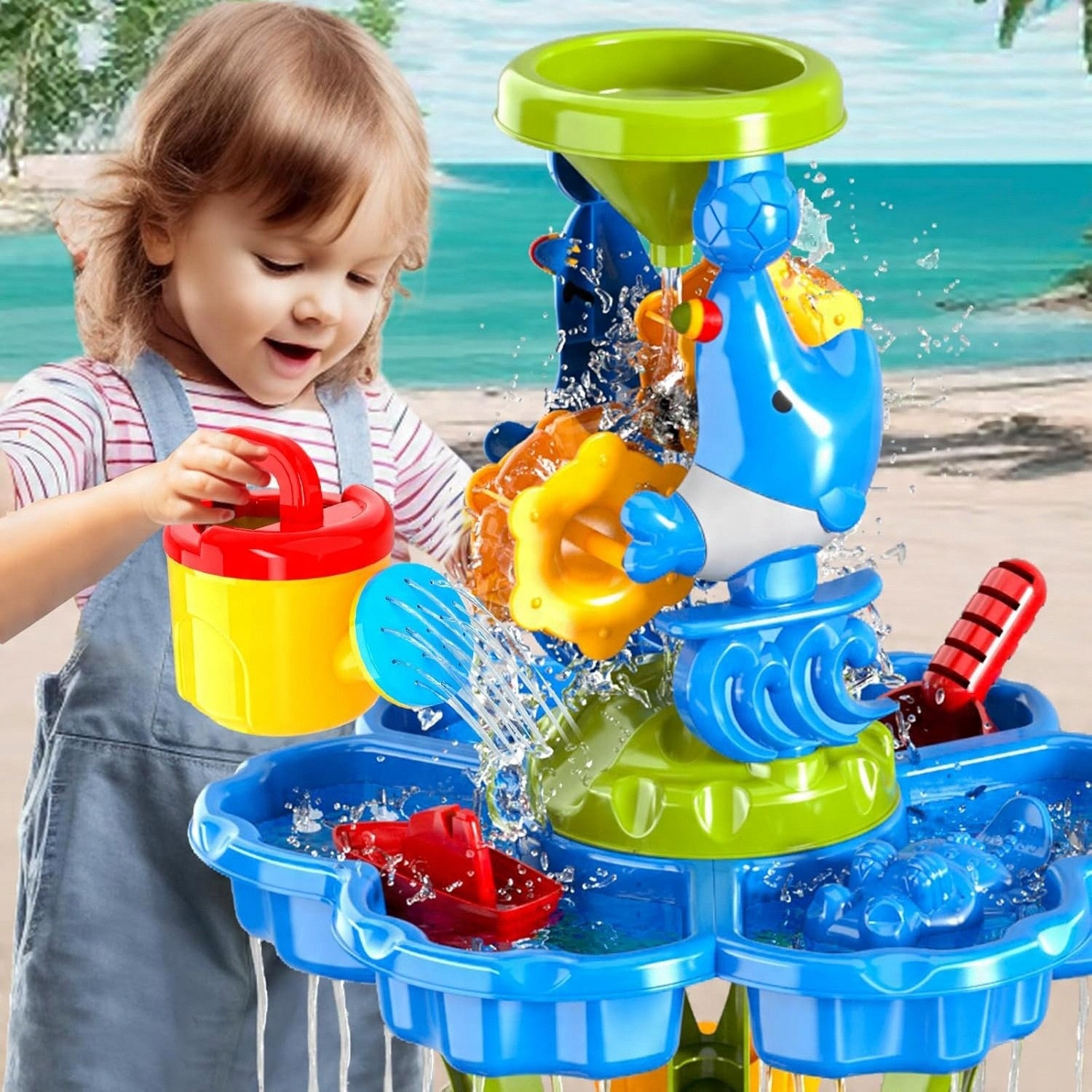 Woopie Table à Eau 2 En 1 Bac À Sable Fontaine Xxl Aquapark Avec Dauphin