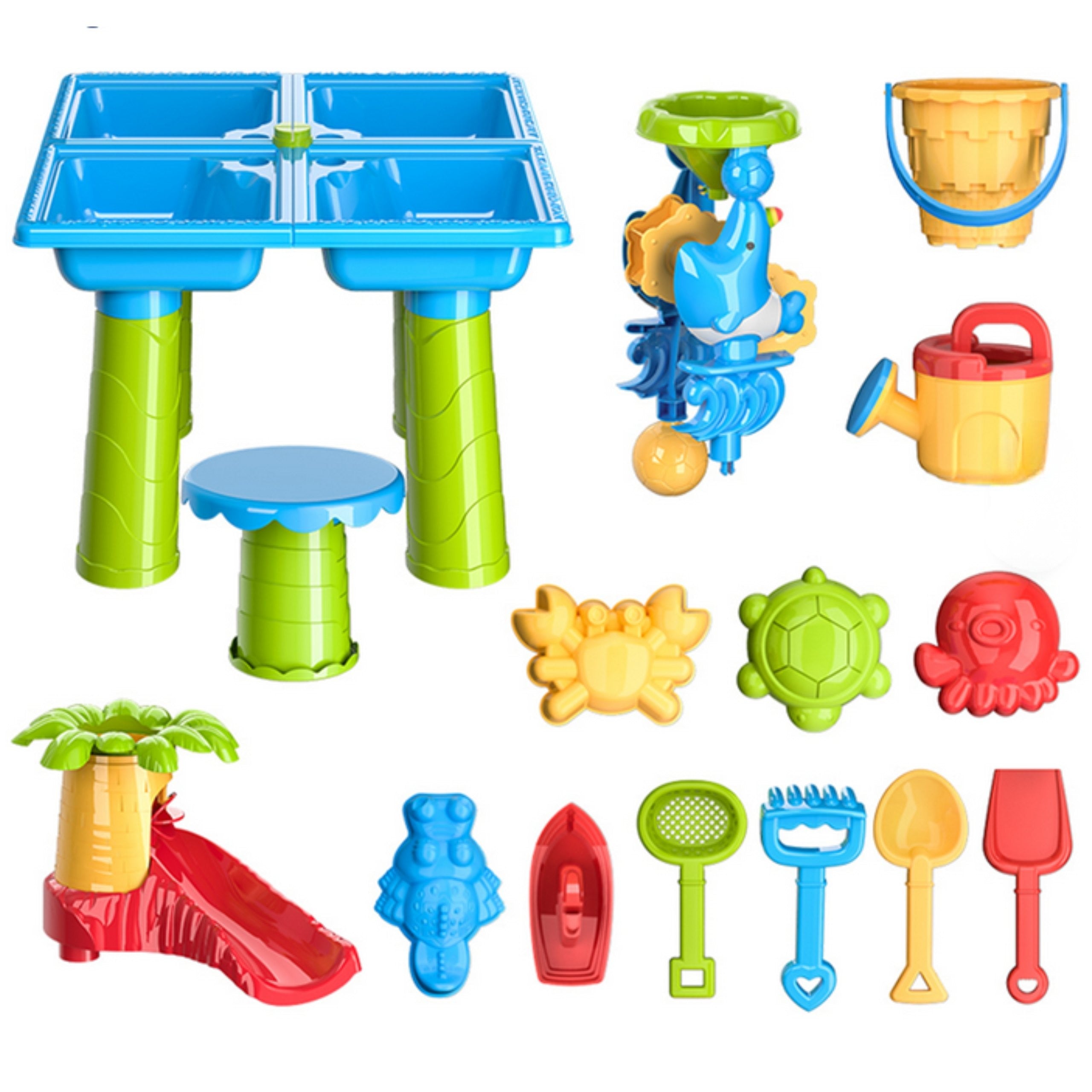 Woopie Table à Eau 2en1 Bac à Sable Avec Chaise Xl Aquapark 4 piscines 13 Acc.