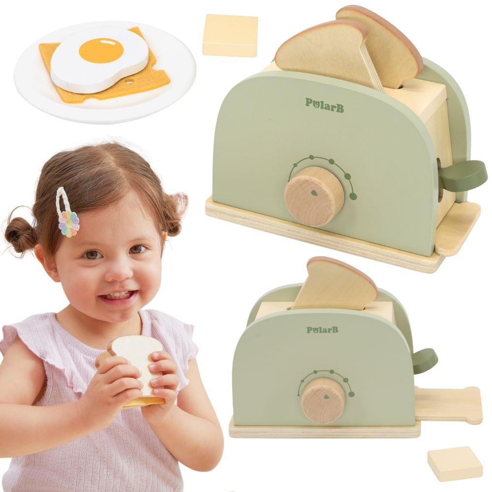 Set tostapane in legno Viga Polarb verde + accessori