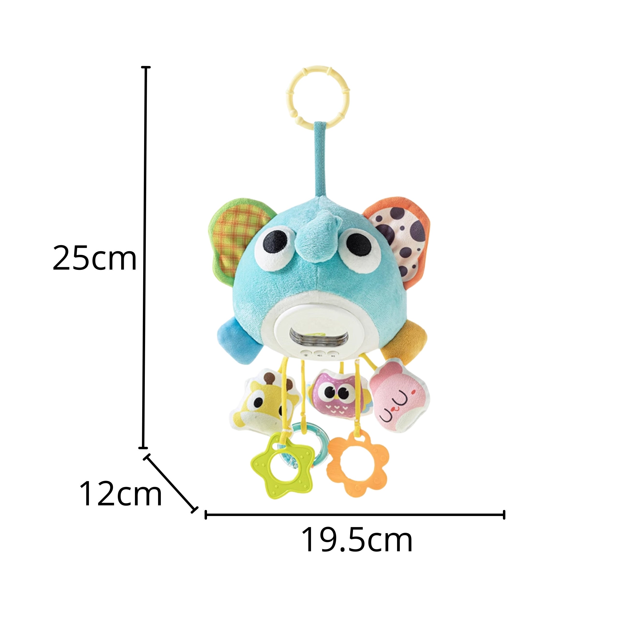 Woopie Baby Plush Elephant Brinquedo fofinho musical interativo com pingentes e mordedores