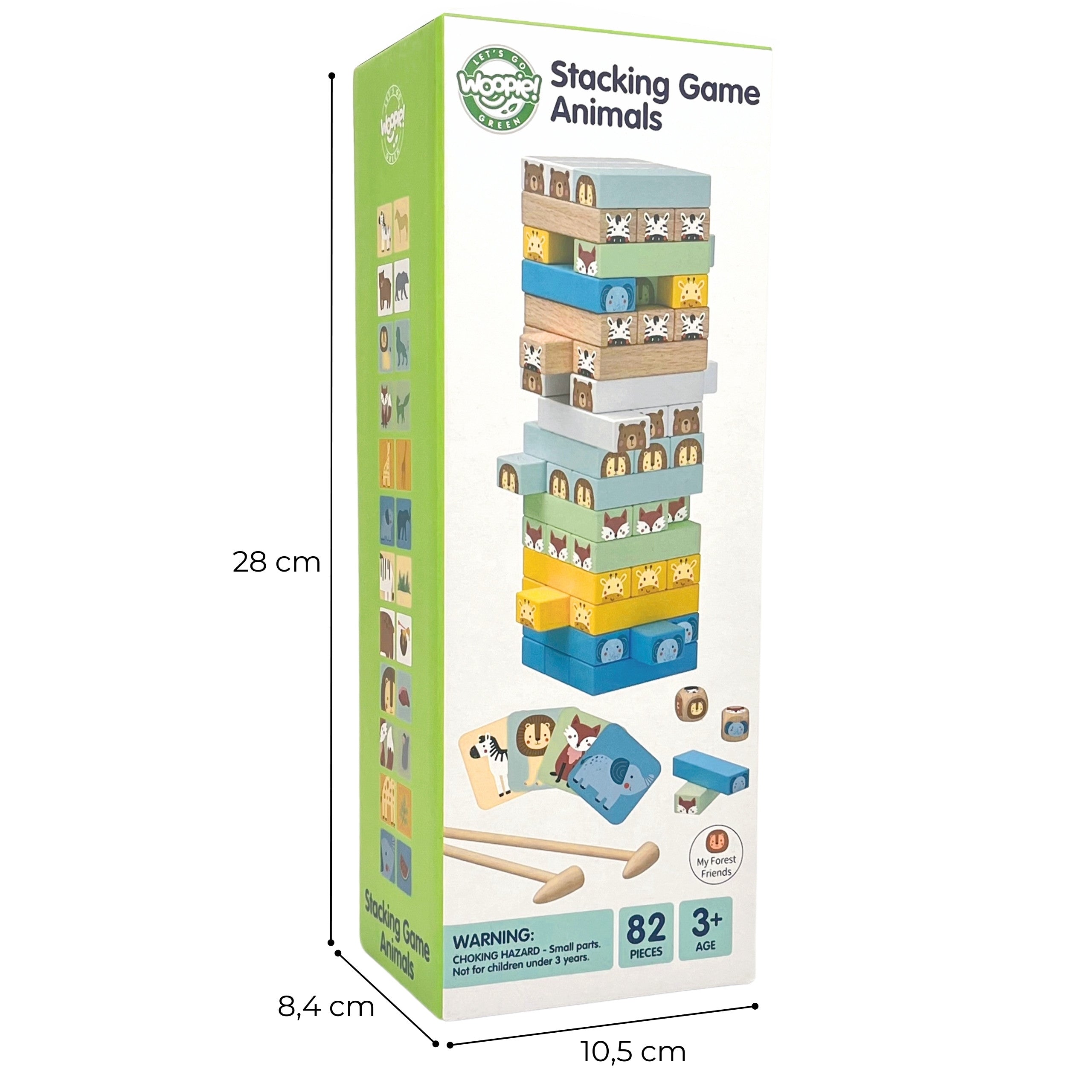 Woopie Green Skill Game Wobbling Tower Animals 82 Pcs Fsc