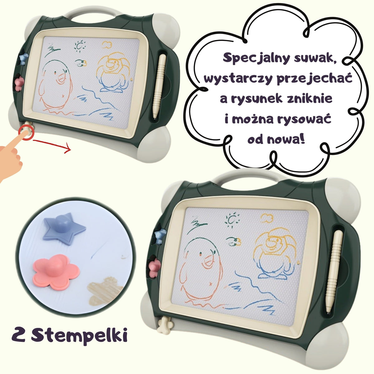 Woopie magnetická tabuľa na farebné značky + 2 zelené pečiatky