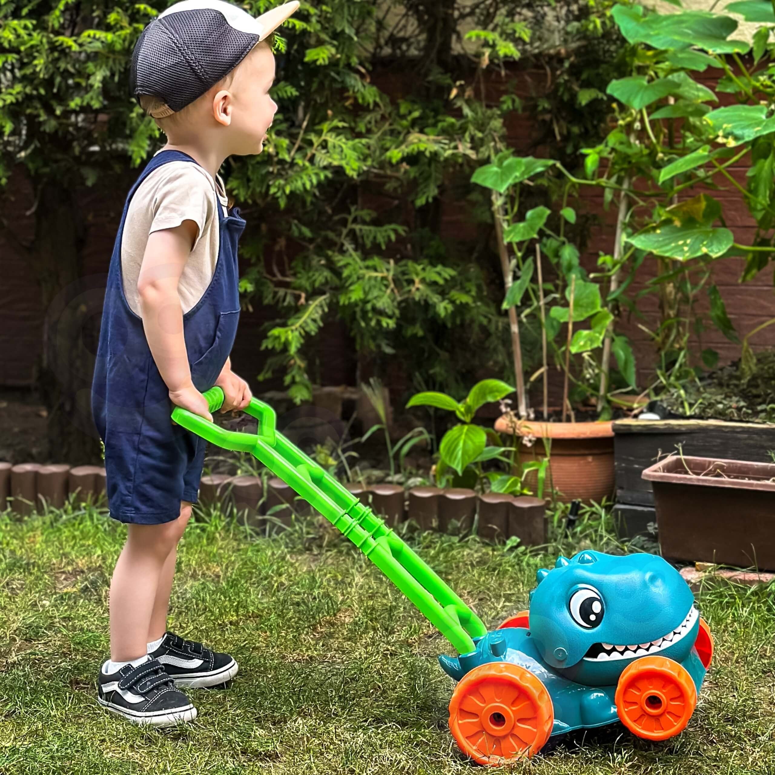 Woopie Dino Bubble Garden Mower Dinosaur + Lichid