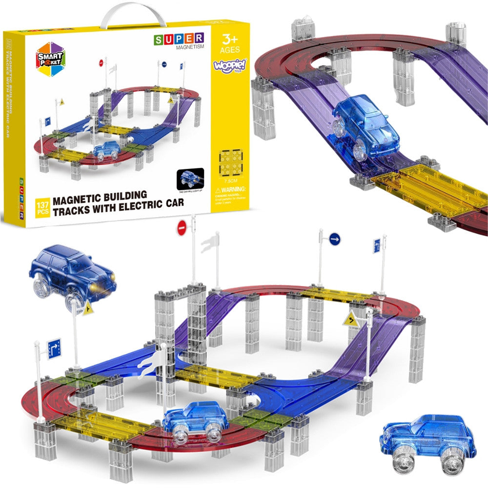 Magnetická závodní dráha pro auta Woopie + 137 El. Auto