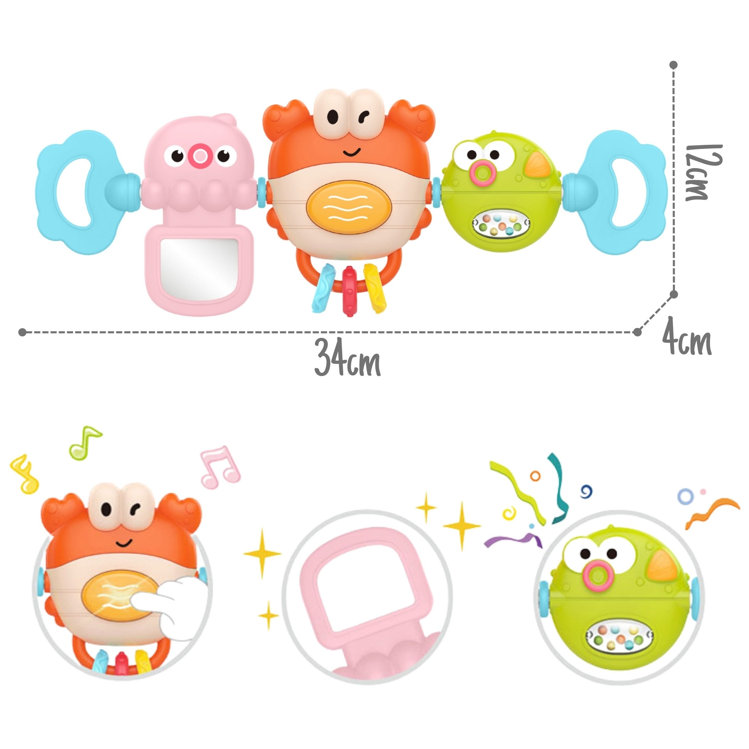 Woopie Babyhanger Voor Kinderwagen Wieg Zintuiglijk Spelen Krab Spiegel Vis 6m