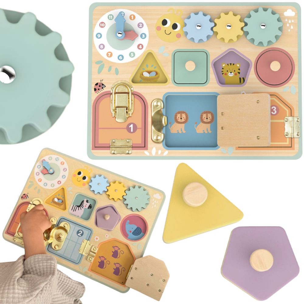 Tooky Toy Manipulation Board Locks Gears Sorter Clock