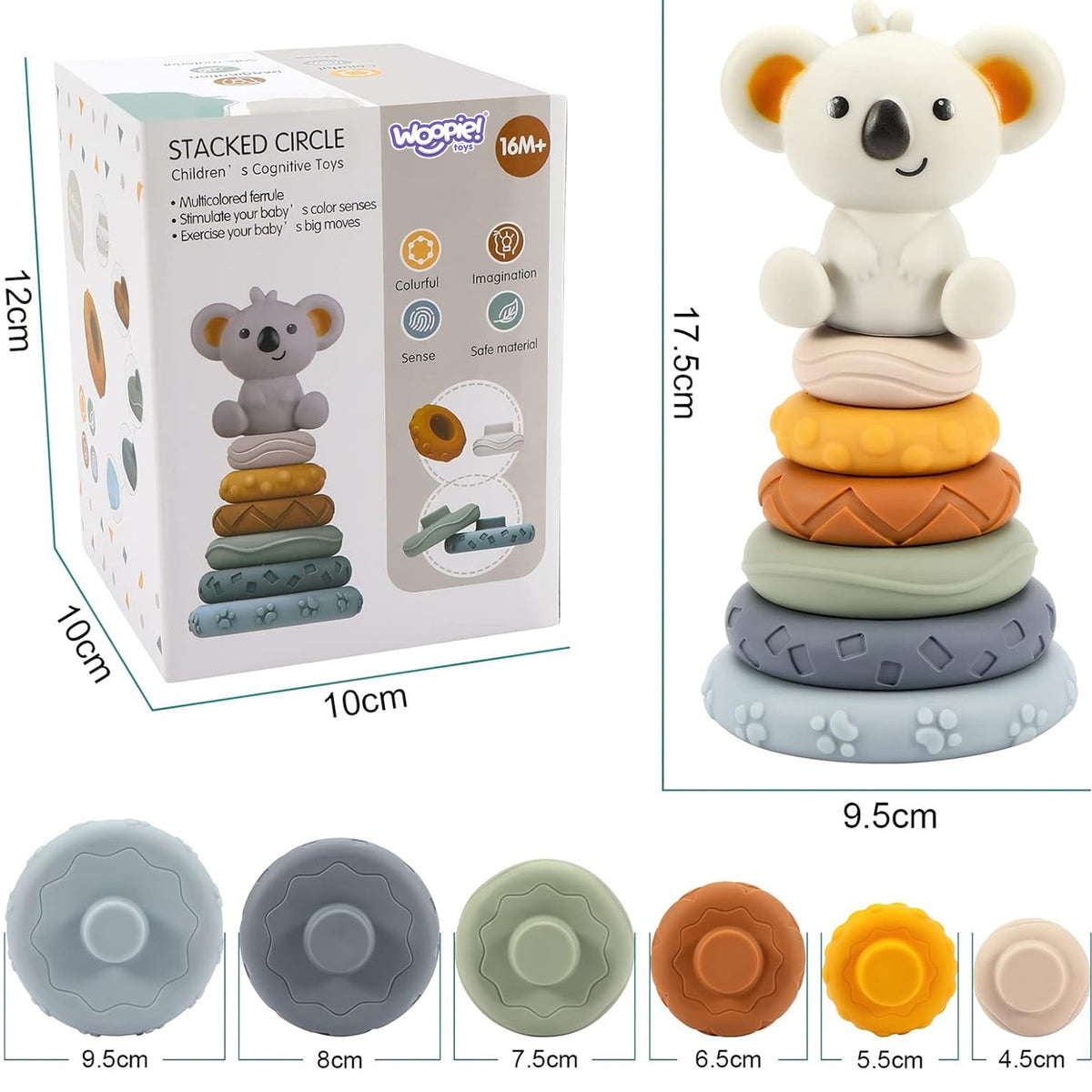 Conjunto de mordedor de pirâmide educacional Woopie Baby Koala 2 em 1