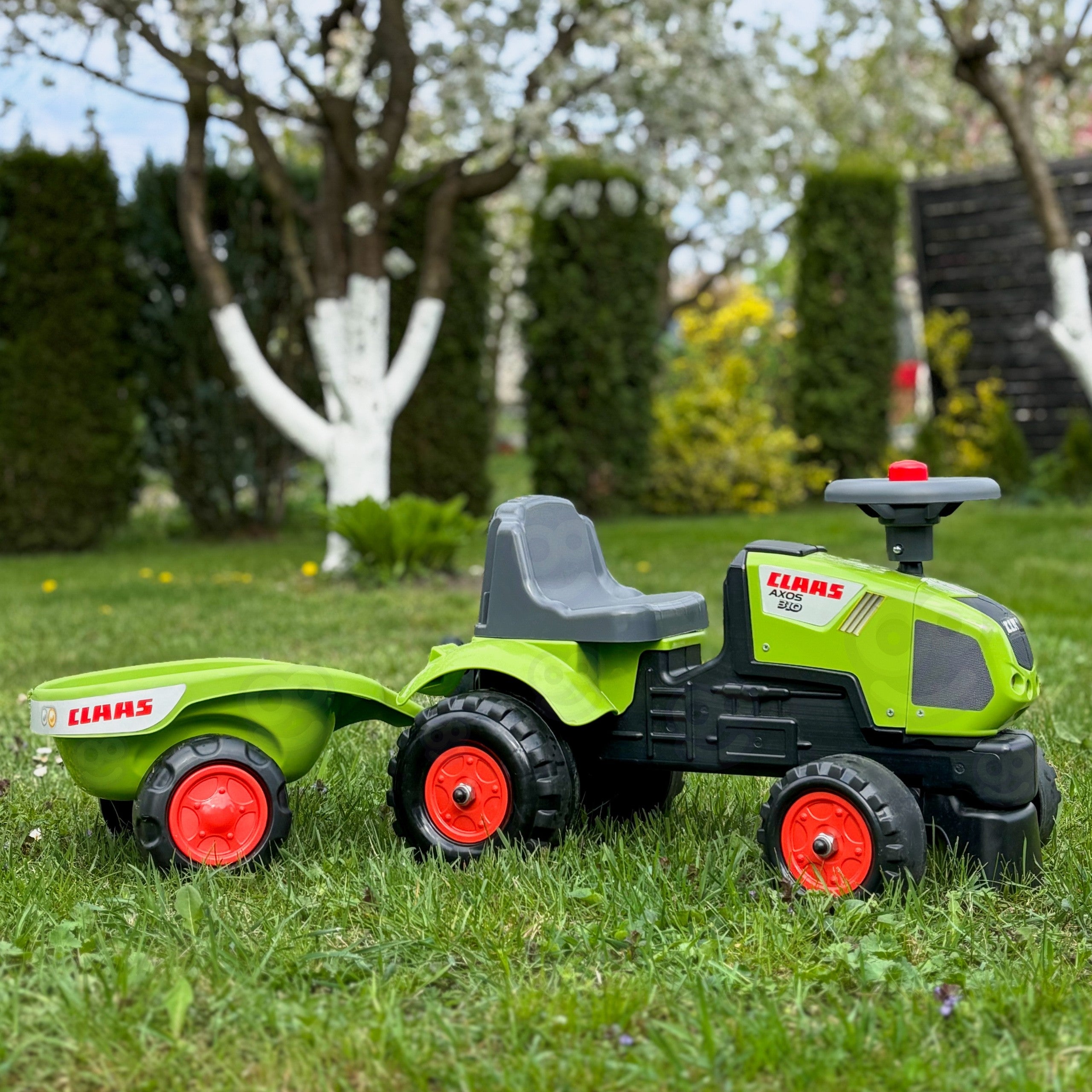 Falk Baby Claas Axos 310 Grüner Traktor mit Anhänger ab 1 Jahr