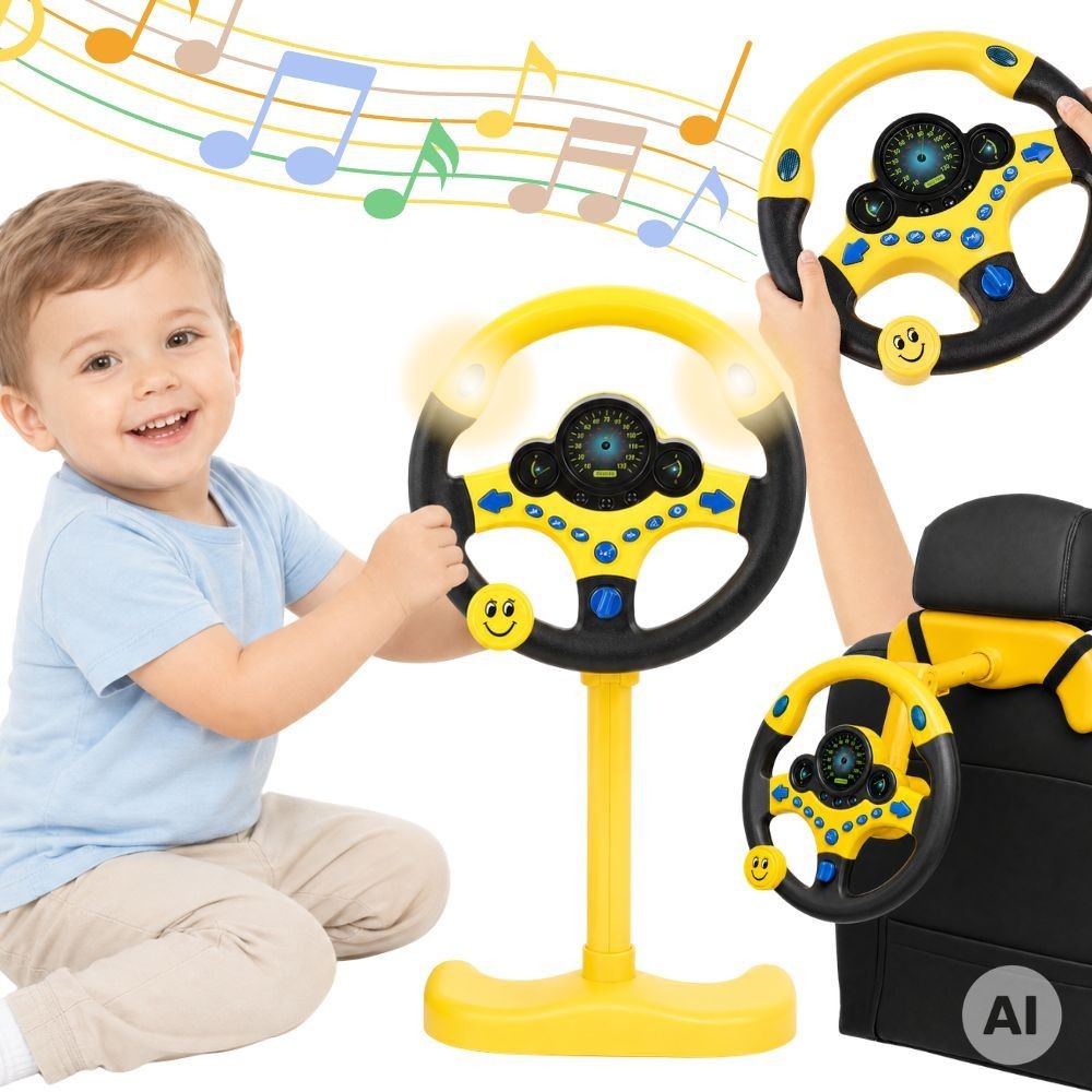 Woopie Interactive Car Steering Wheel With Lights Yellow
