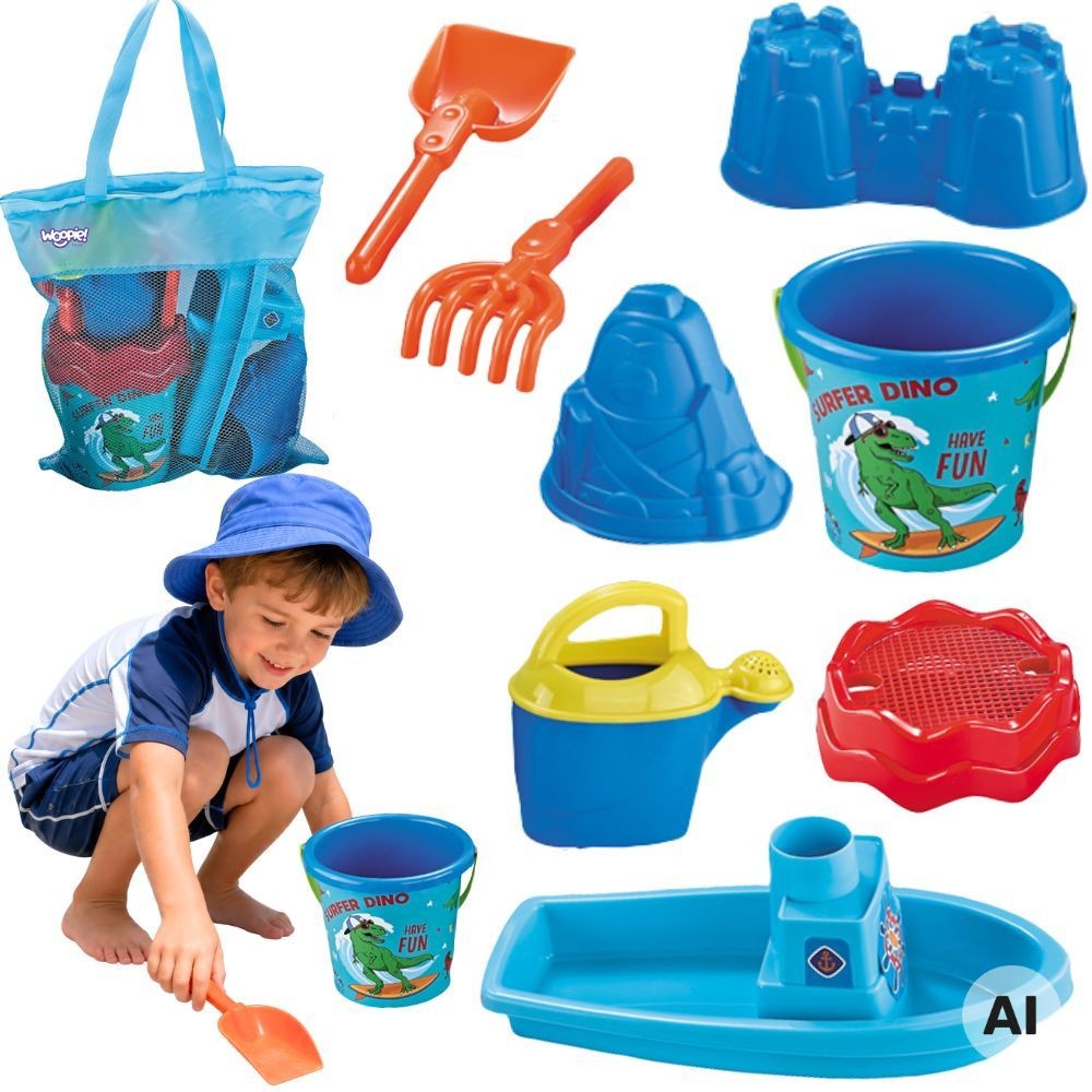 Woopie Sand Play Set With Boat And Bag Accessories 9 Pcs Blue Beach