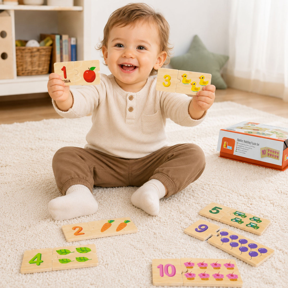 Viga Holzpuzzle-Set, passende Zahlen, Montessori-Puzzle