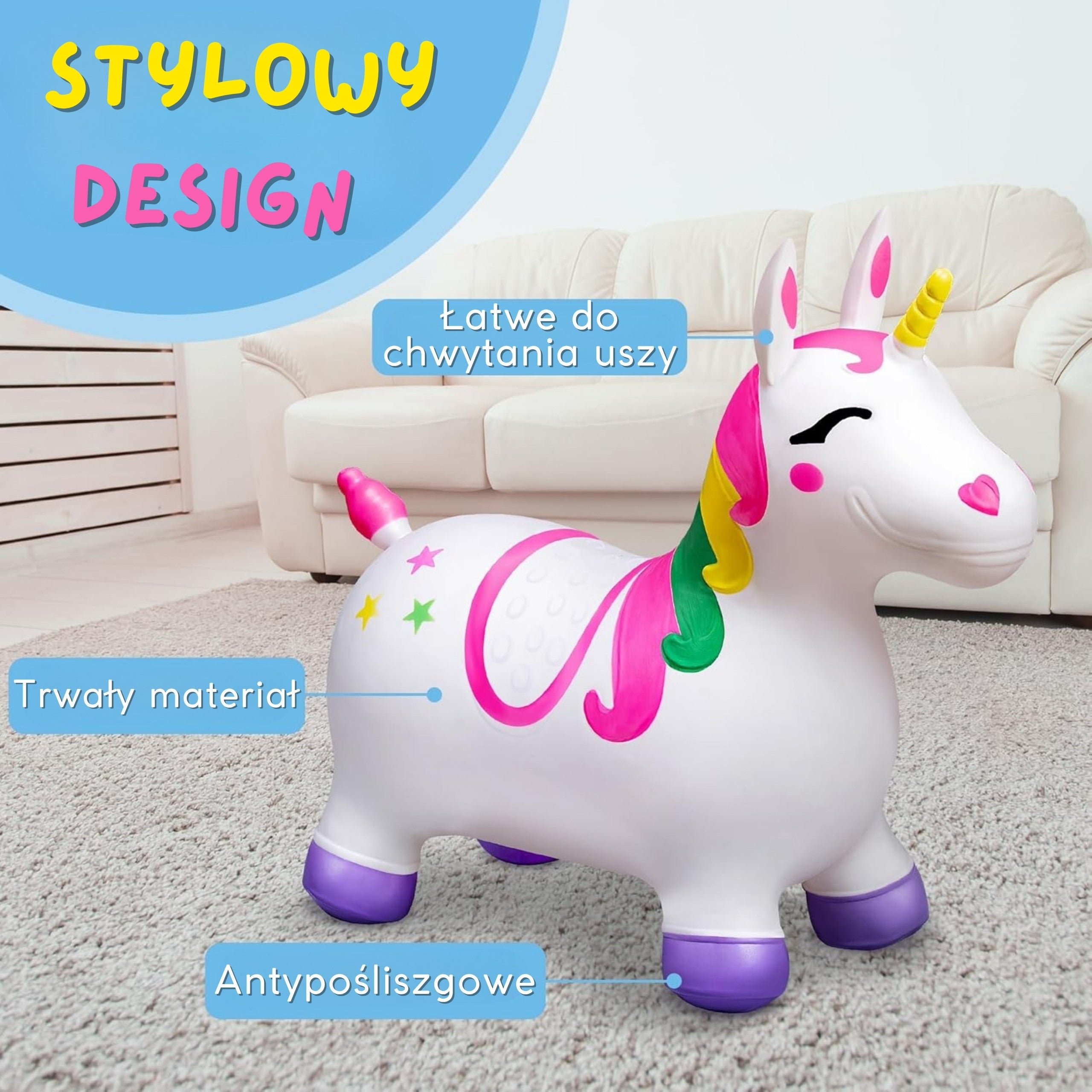 Woopie gummibygel för hoppning Unicorn White + Pump