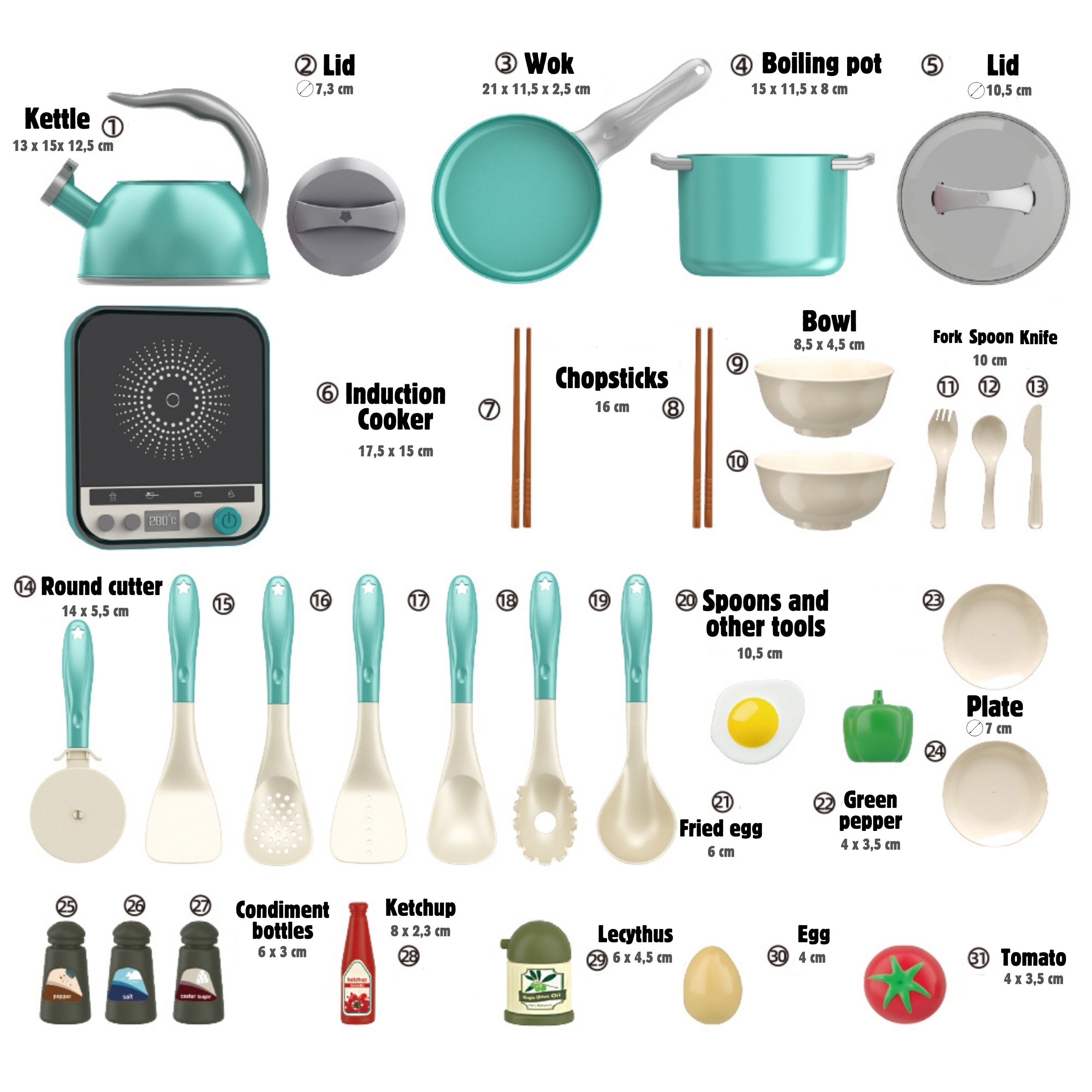 Woopie Little Chef's Set Ollas De Inducción Sartén Hervidor Verde 30 Piezas.