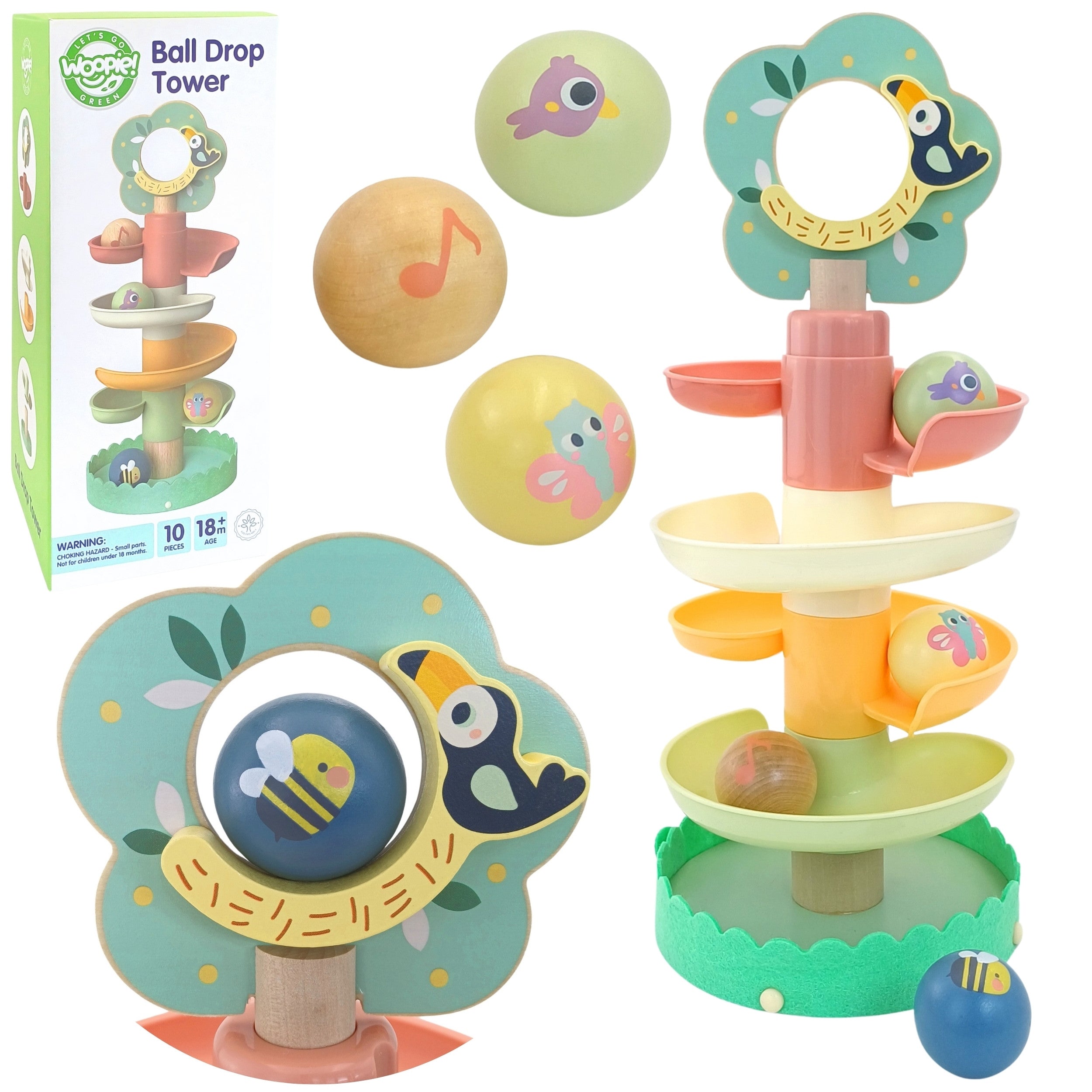 Сензорна образователна писта Woopie Green Wooden Ball Track 6 бр.