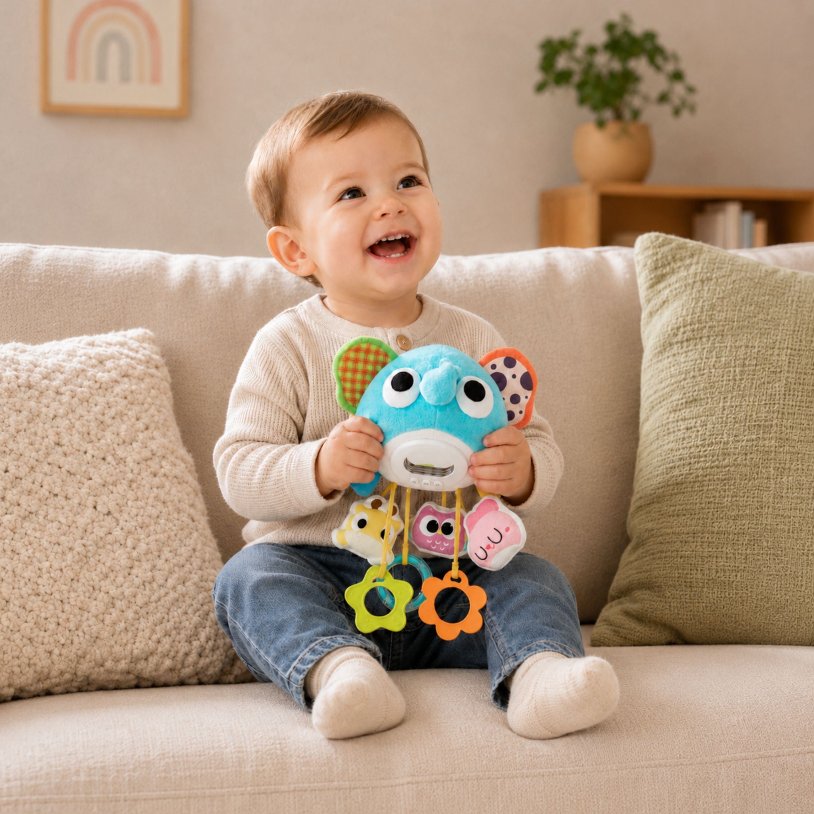 Woopie Baby Plush Elephant Brinquedo fofinho musical interativo com pingentes e mordedores