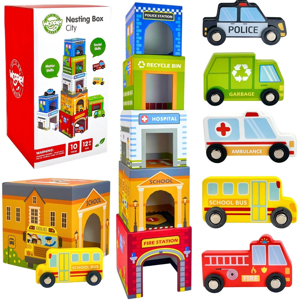 Woopie Green Puzzle Cubes City Vehicles In Boxes + Figures 10 Pcs.